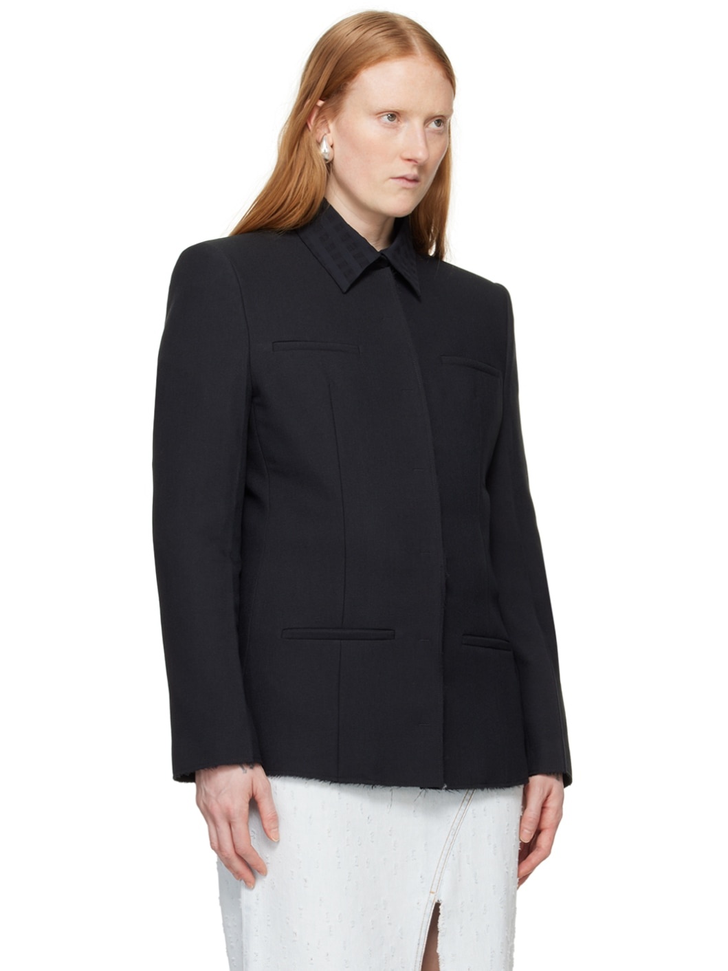 Black Raw Edge Blazer - 2