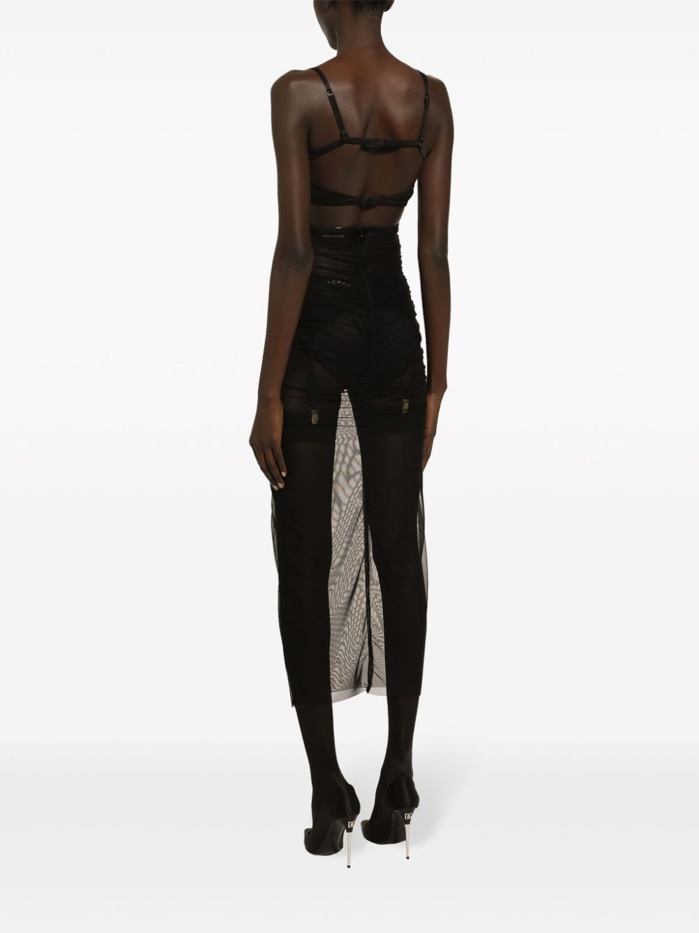 bustier-style sheer midi dress - 4