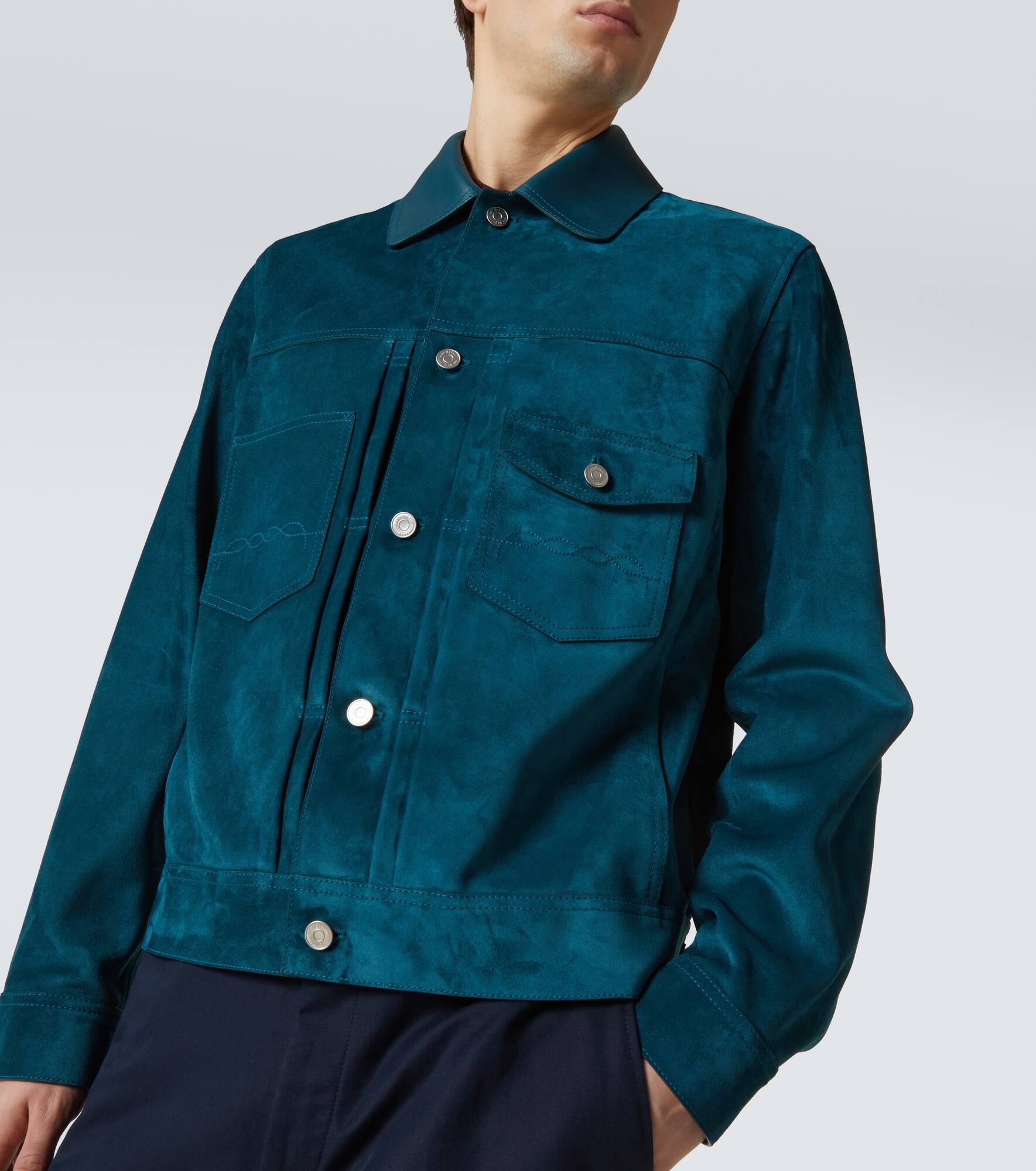 Leather-trimmed suede field jacket - 5