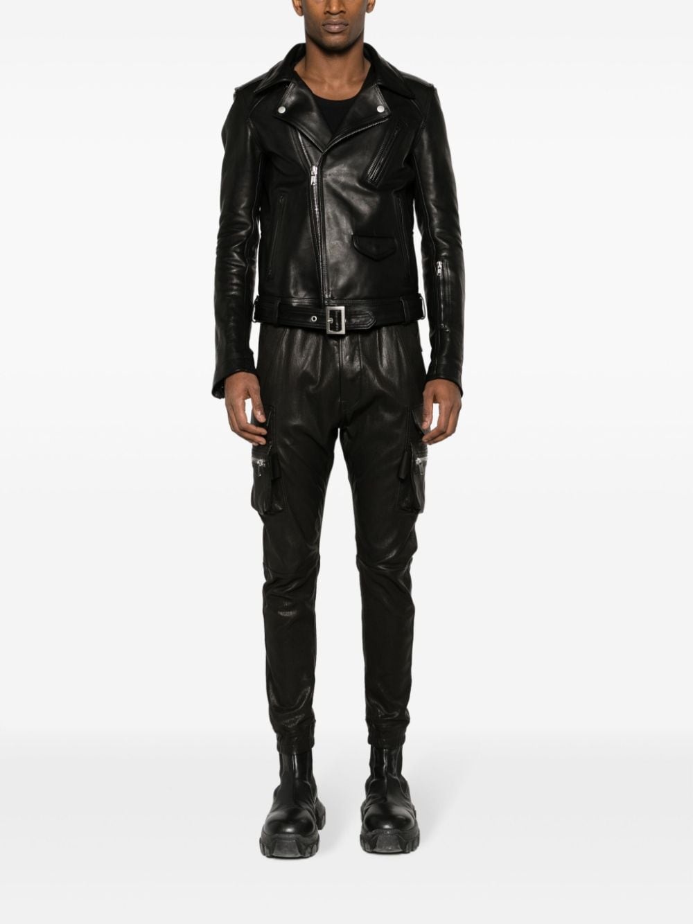 notched-lapels leather jacket - 2