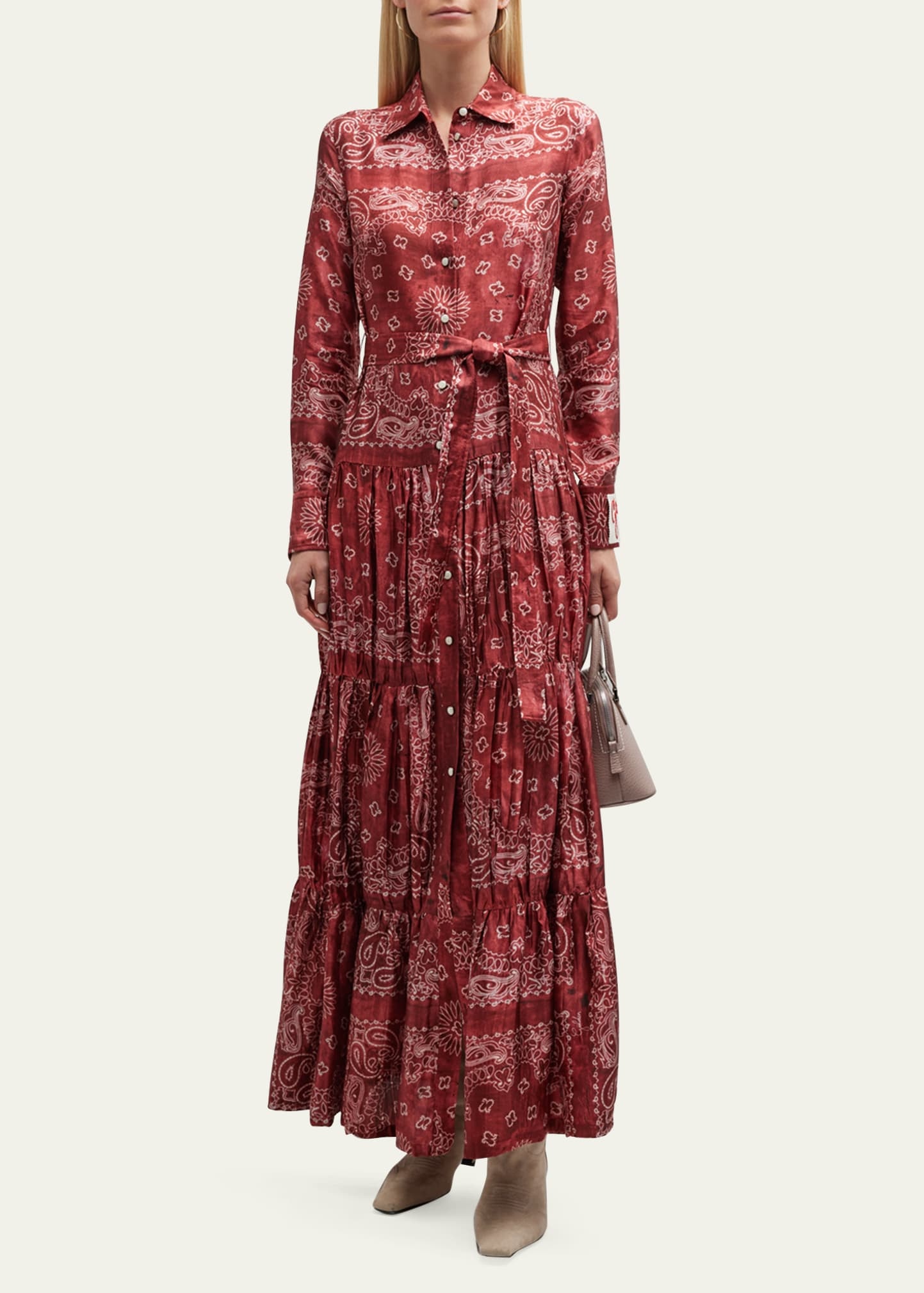 Golden Bandana-Print Long Shirtdress - 4