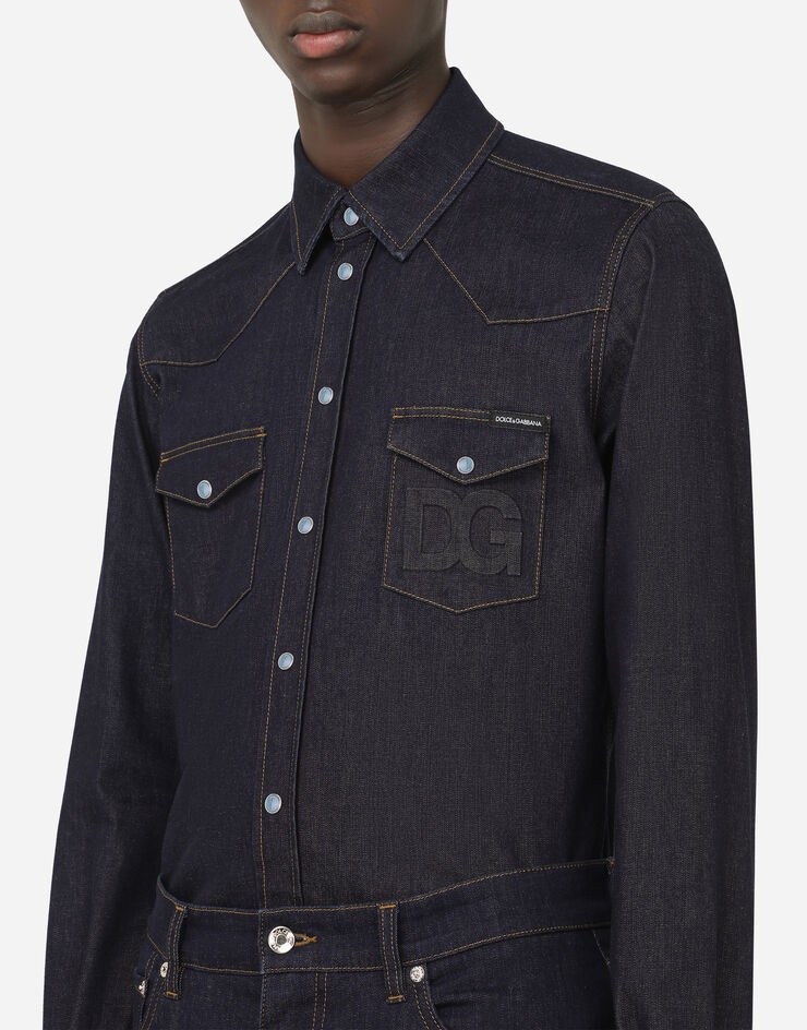 Blue stretch denim shirt with DG logo - 4