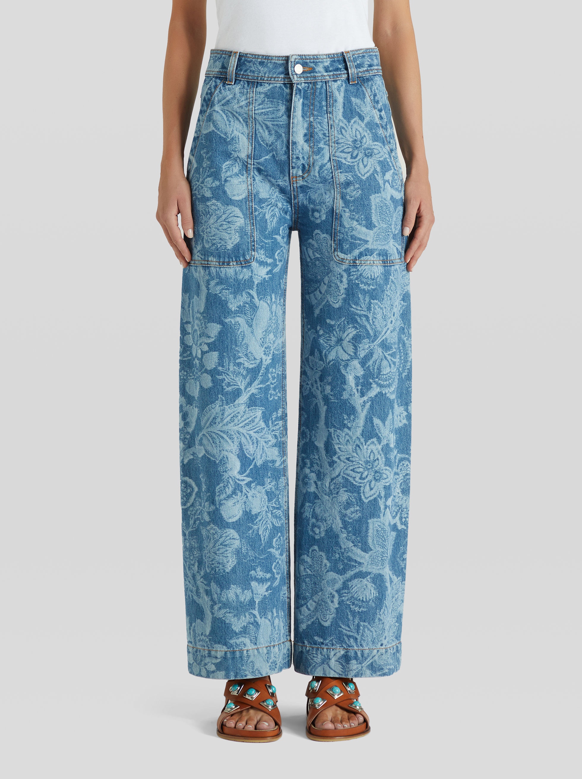 FLORAL PRINT DENIM JEANS - 2