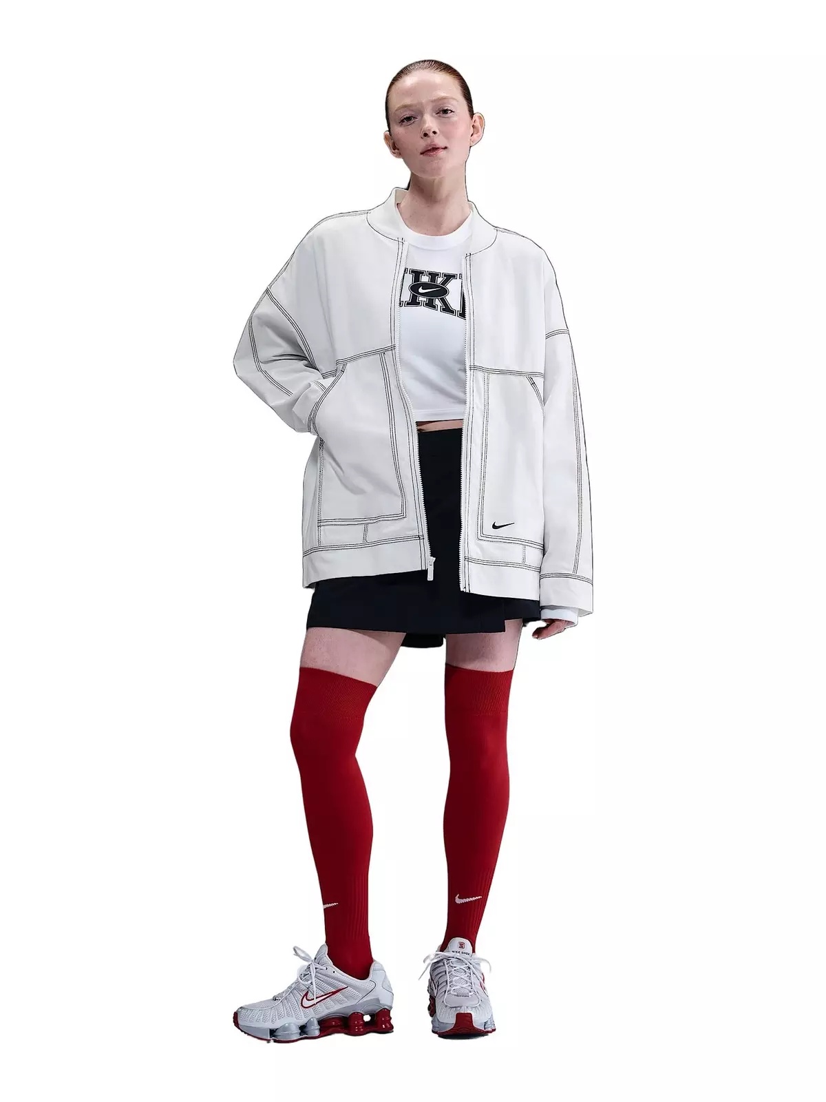 Women's Sportswear Oversized Graphic Cargo Jacket -White/Black - 4