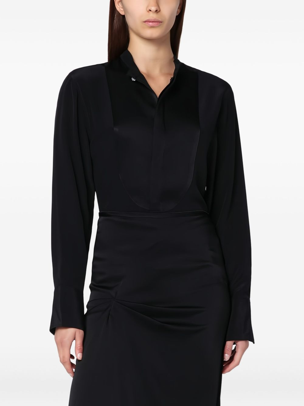 crystal-button satin-panel shirt - 1