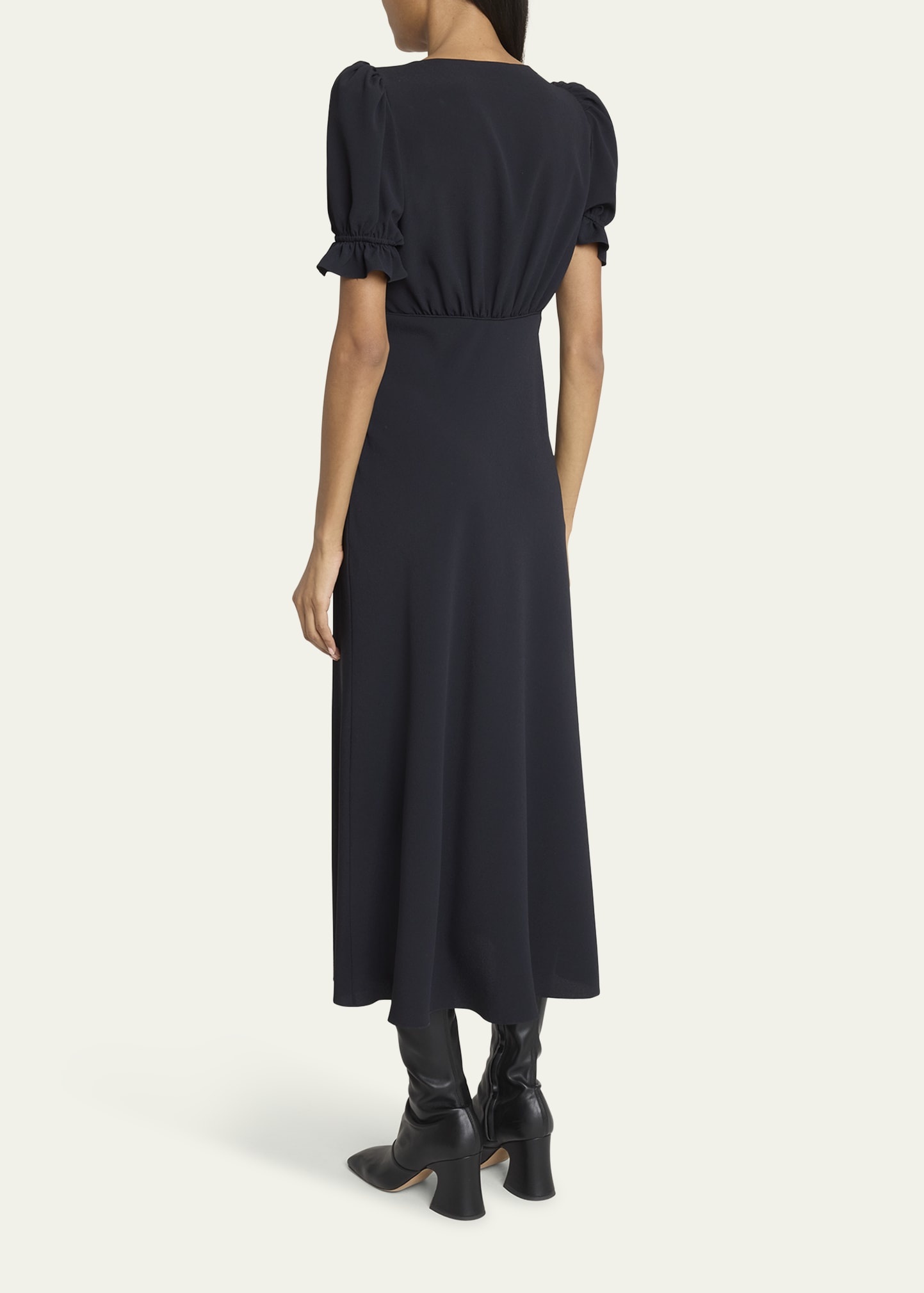 Empire-Waist Puff-Sleeve Ankle Dress - 3