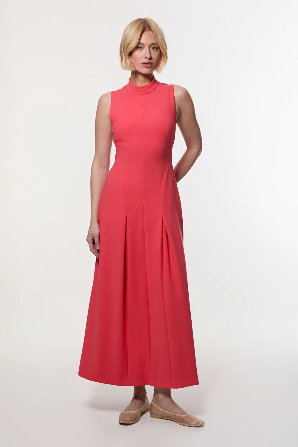 Compact Stretch High Neck Open Back Tailored Maxi Dress - 1