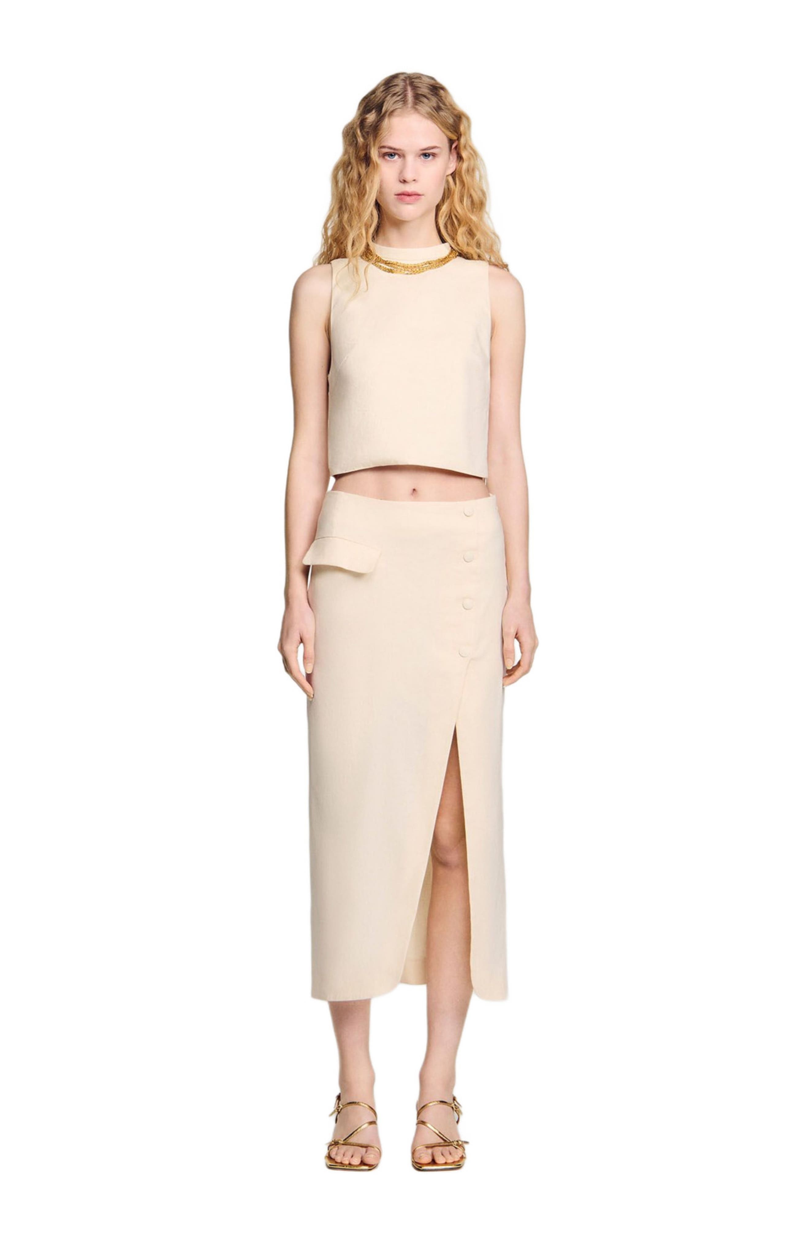 SANDRO Long slit skirt in Ecru at Nordstrom - 2