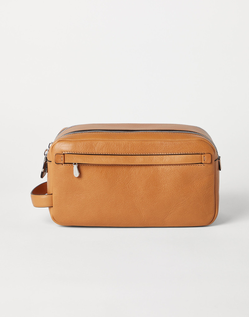 Cowhide beauty case with double zipper 1
