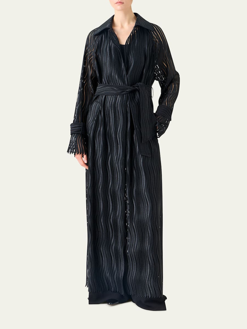 AKRIS Wave Embroidered Single-Breasted Long Coat outlook