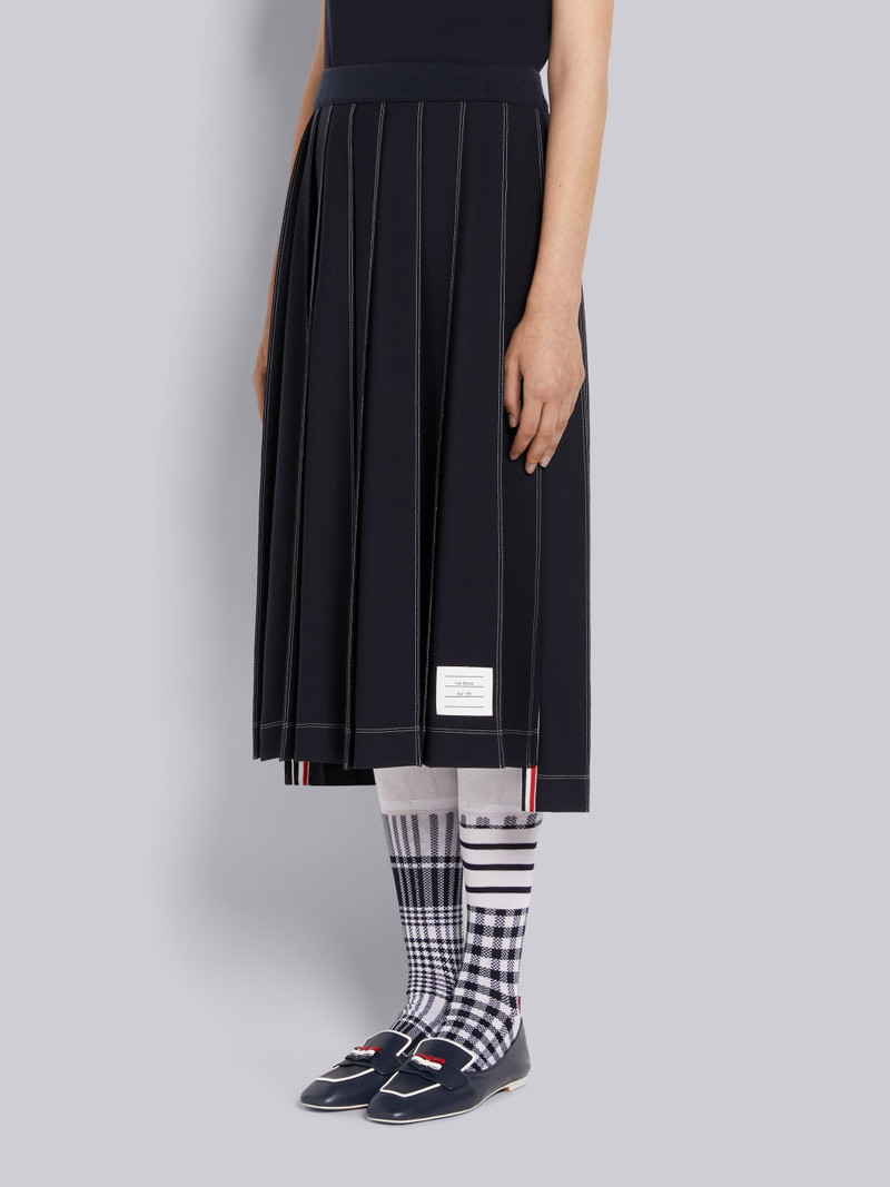 Navy Wool Tech Milano Contrast Stitch Pleated Below the Knee Skirt 2