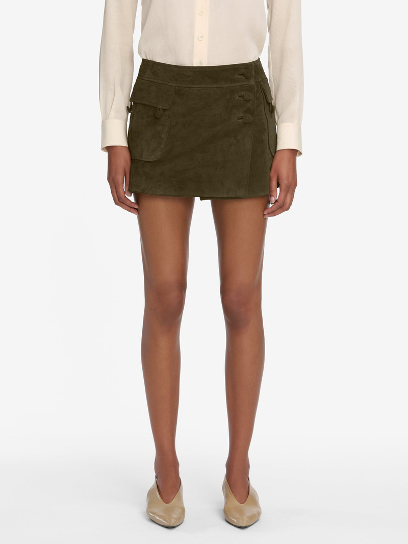 FRAME The Suede Cargo Mini Skirt in Cypress outlook
