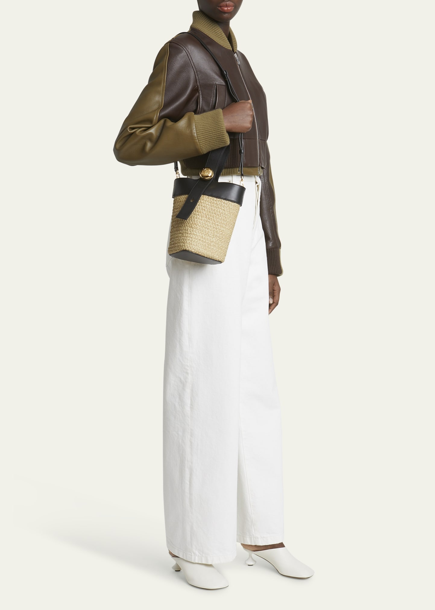Mini Anagram Pebble Raffia Bucket Bag - 6