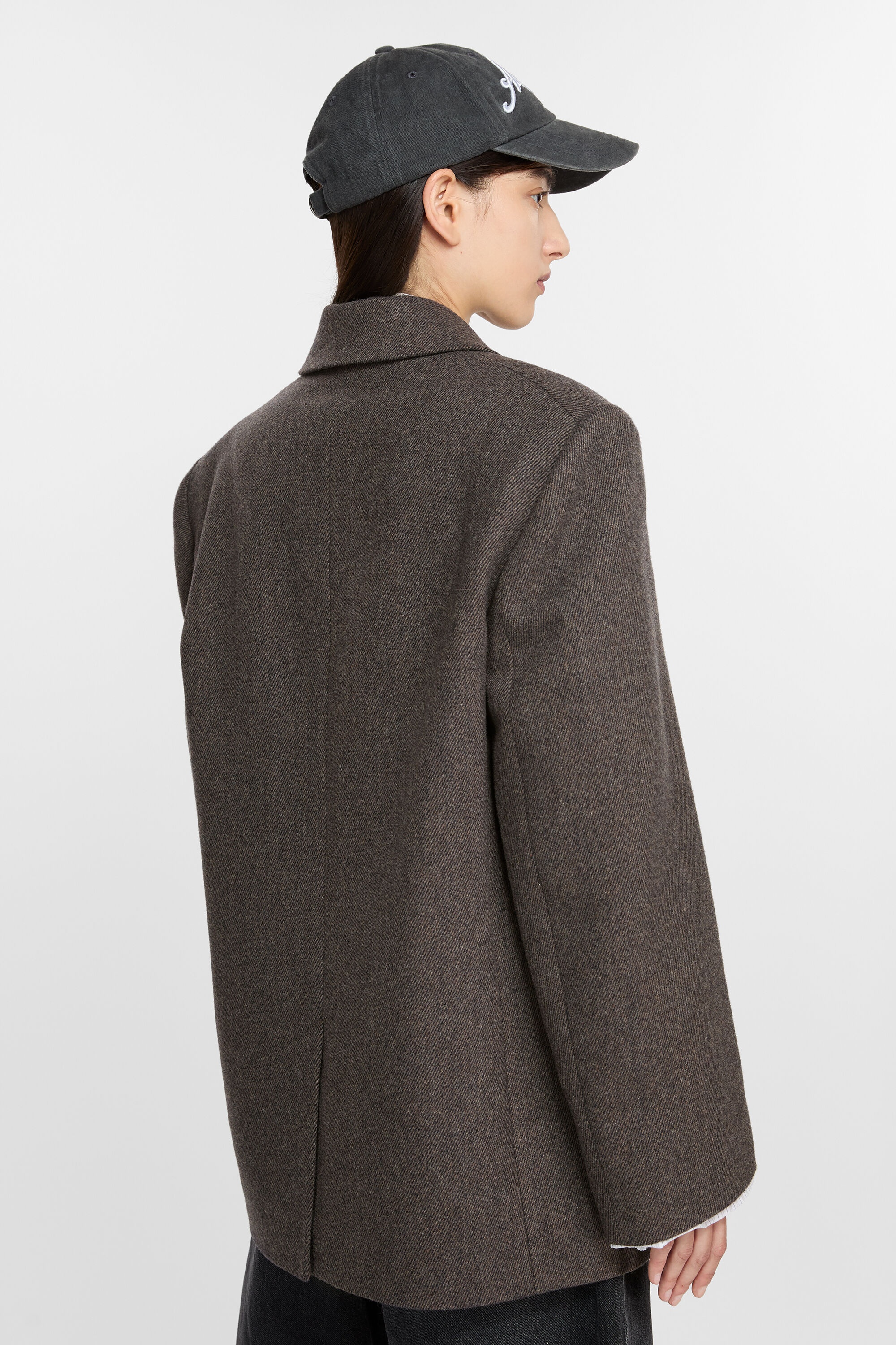 Double-breasted twill jacket - Brown melange - 4