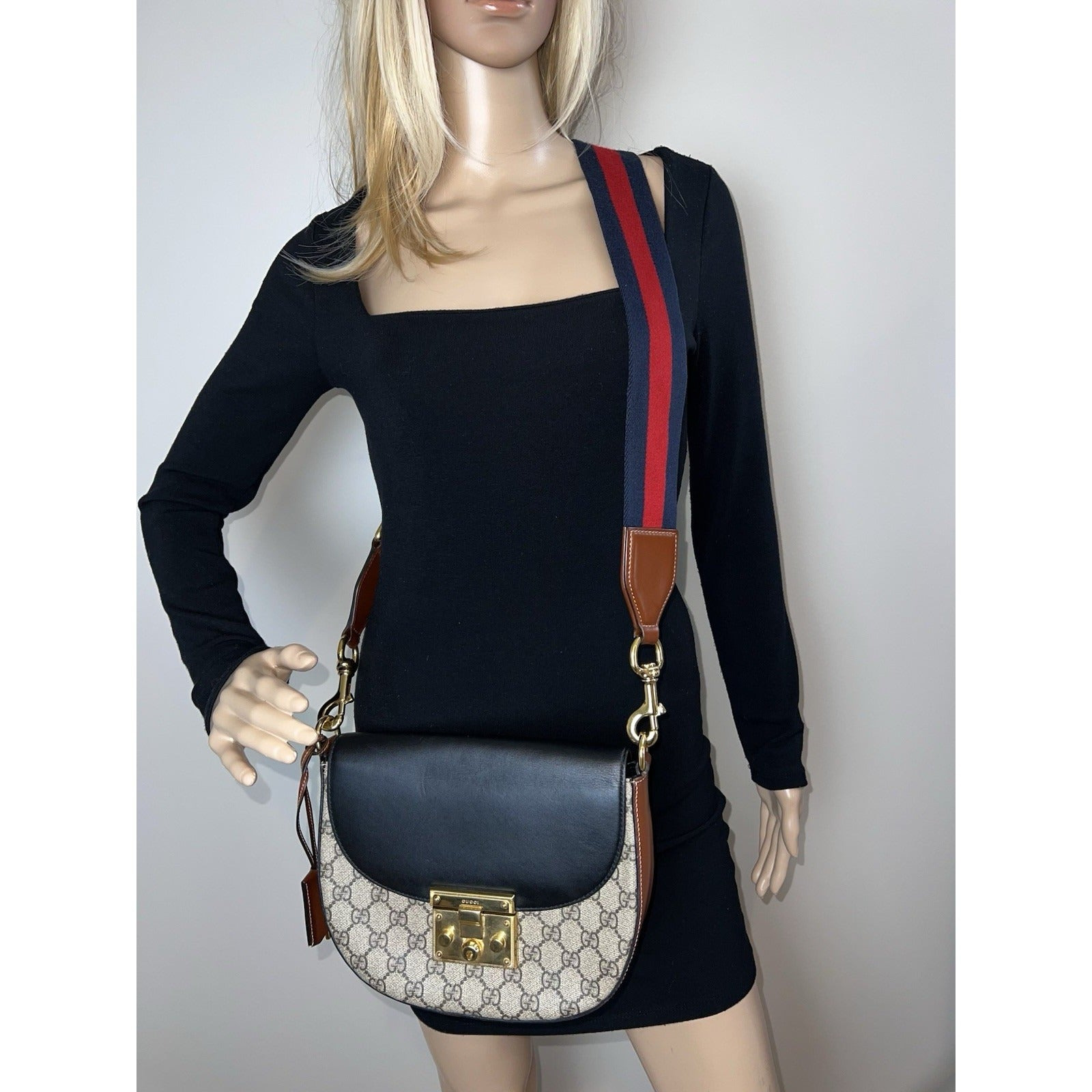 Gucci GG Supreme Web Padlock Black Messenger Shoulder Bag - 12
