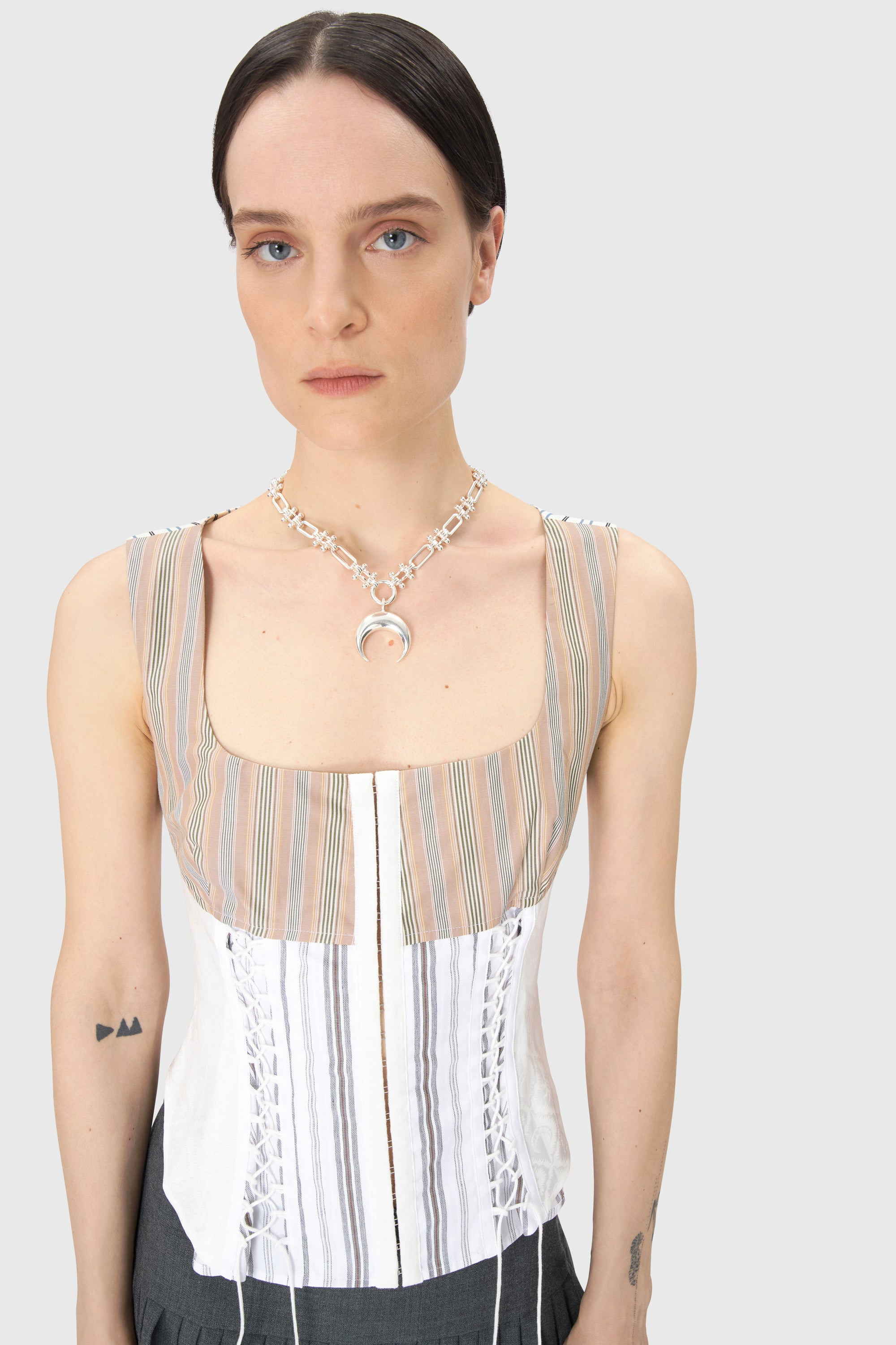 Regenerated Striped Poplin Bustier Top - 4