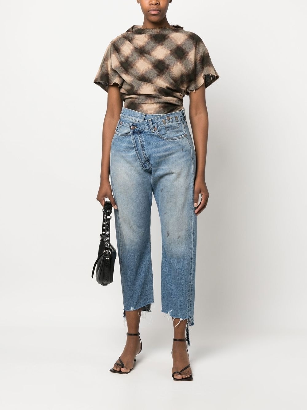 off-centre distressed denim trousers - 2