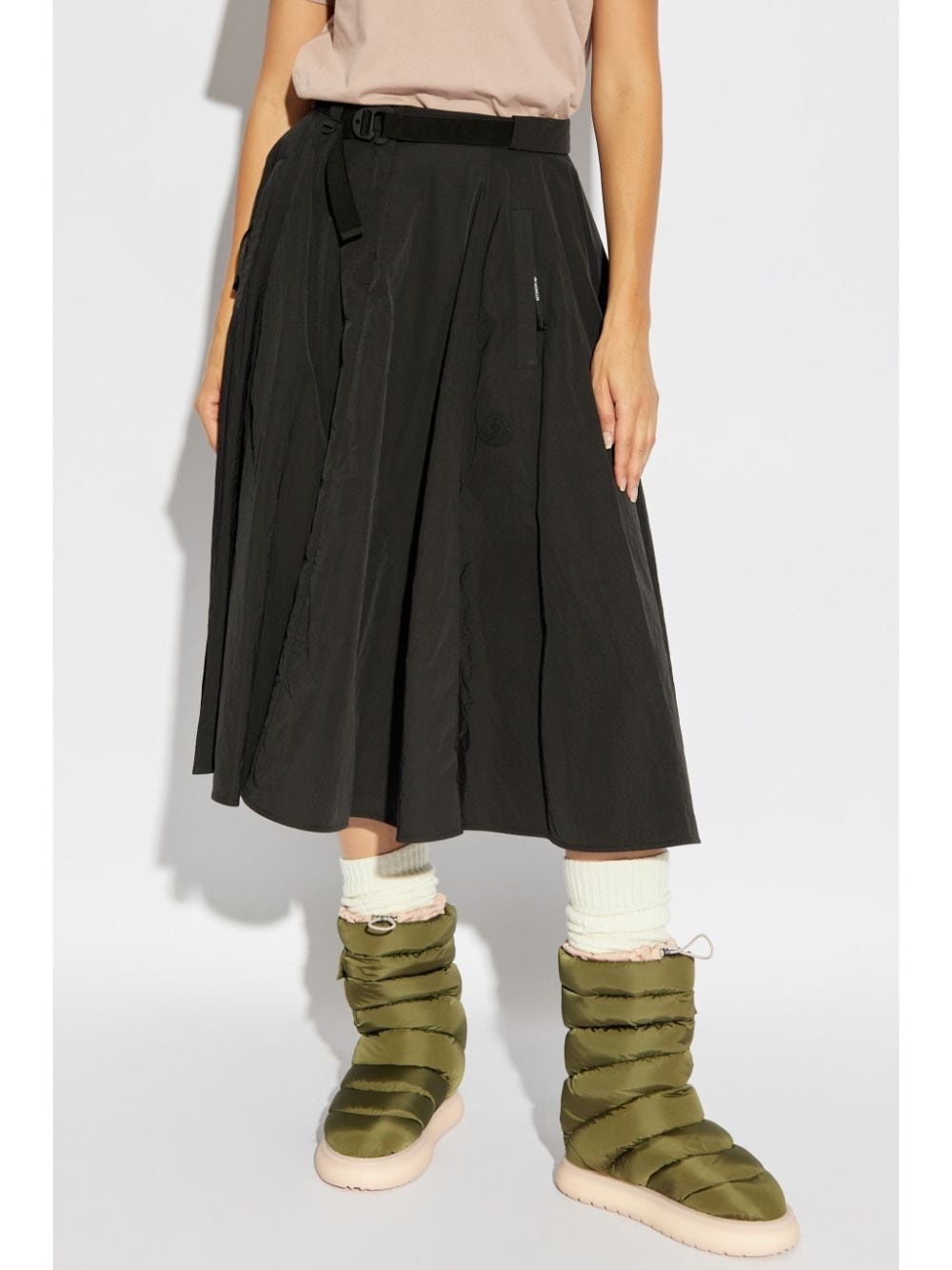 logo-patch belted-waist skirt - 3