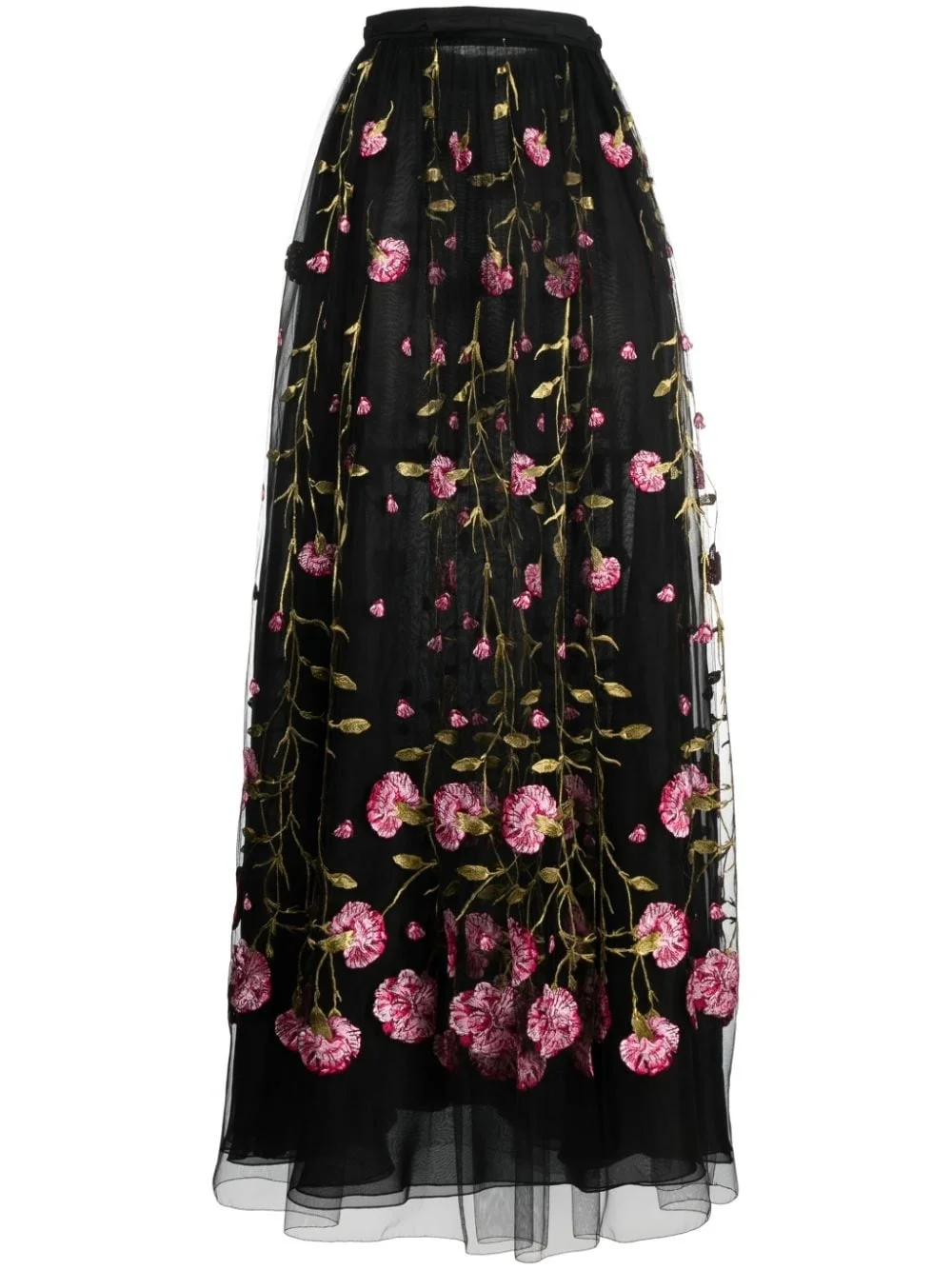 floral-embroidered tulle maxi skirt - 1