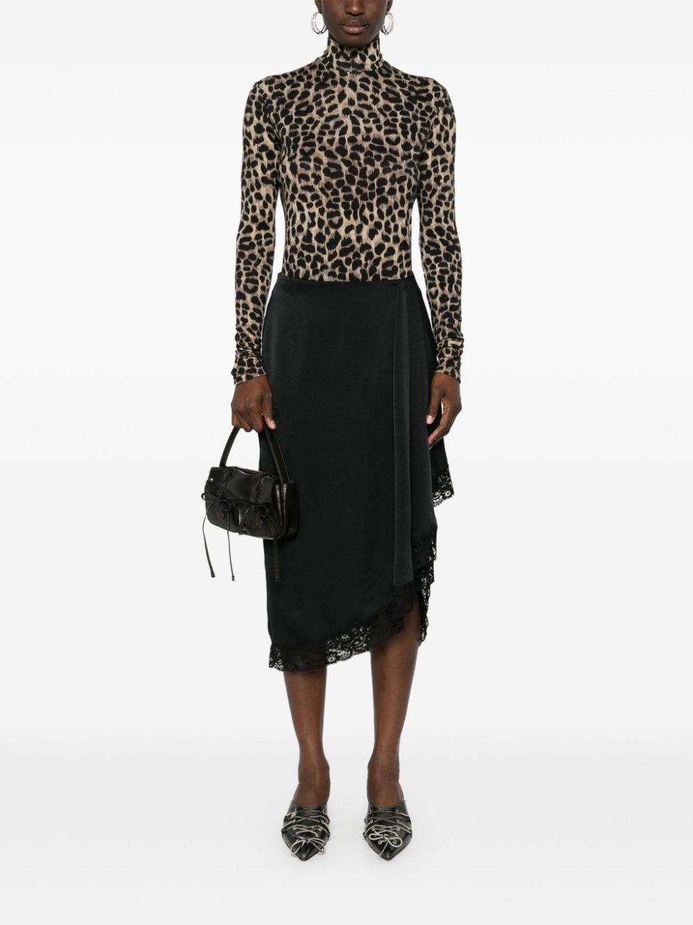 asymmetric lace-detail skirt - 2