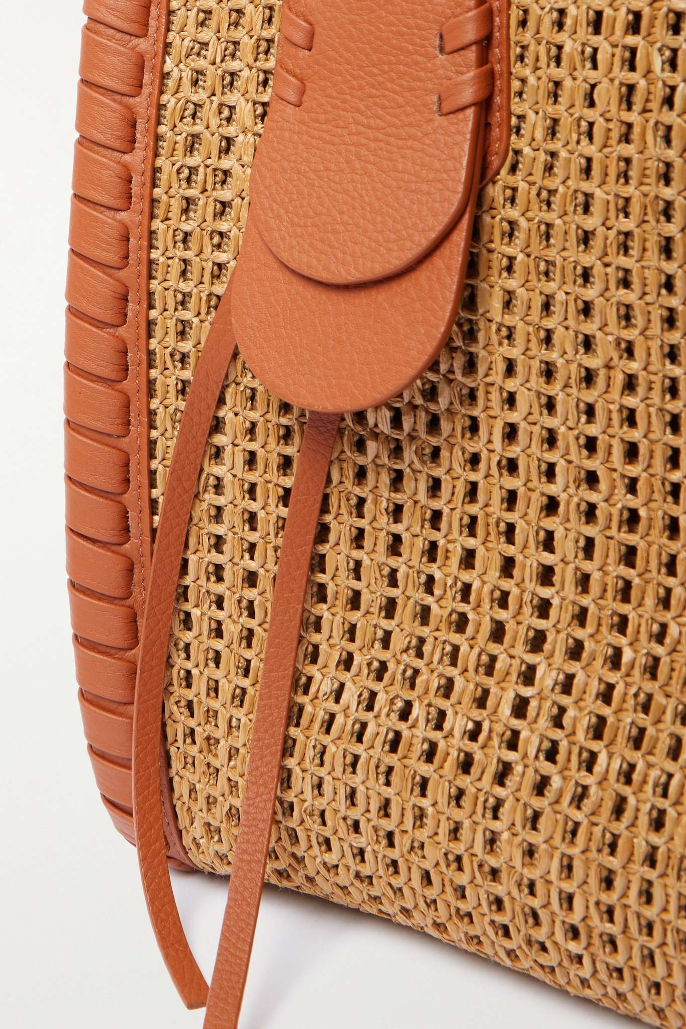 Mony medium braided textured leather-trimmed raffia tote - 4