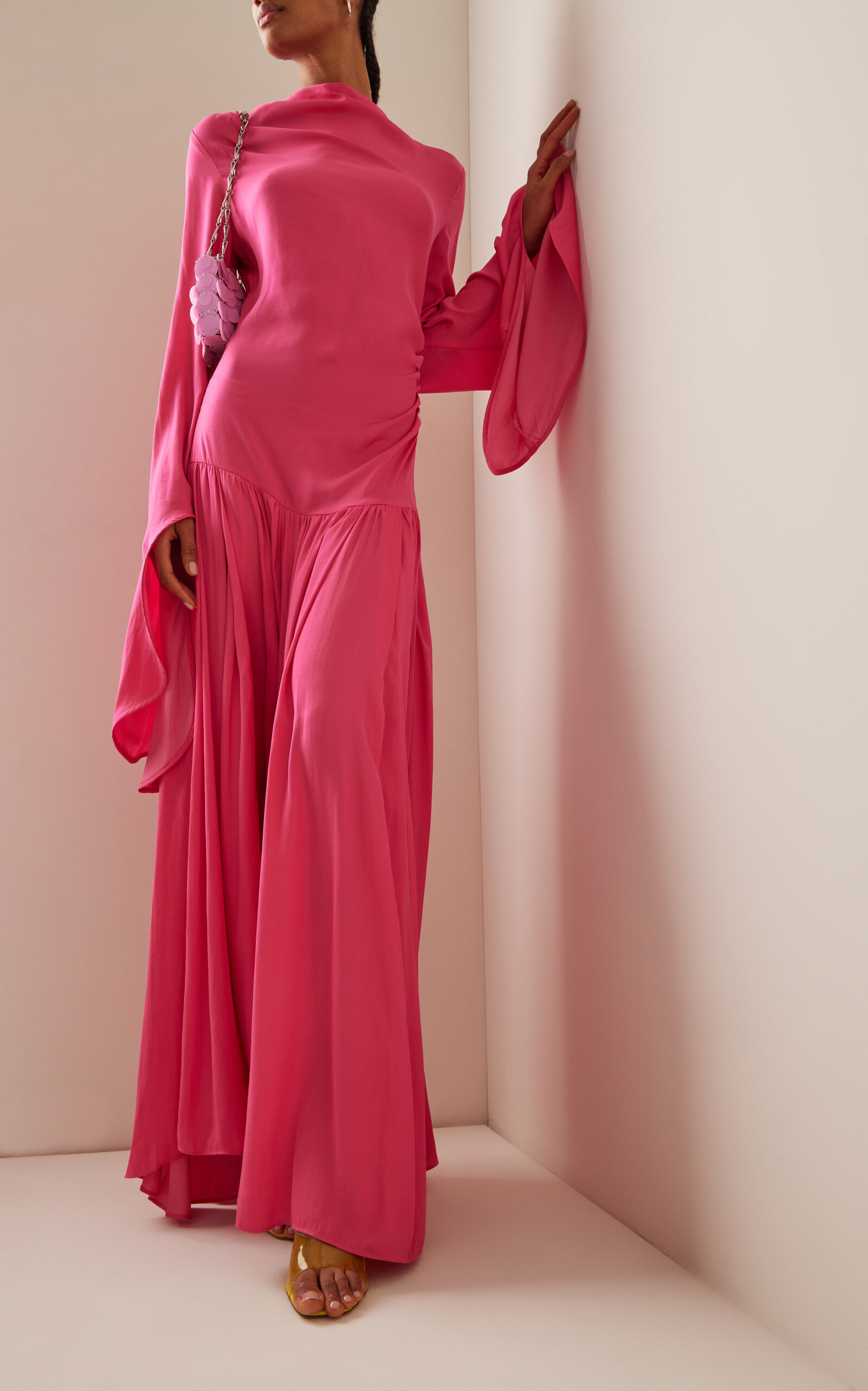 Dawn Open-Back Fluted-Sleeve Maxi Dress pink - 2
