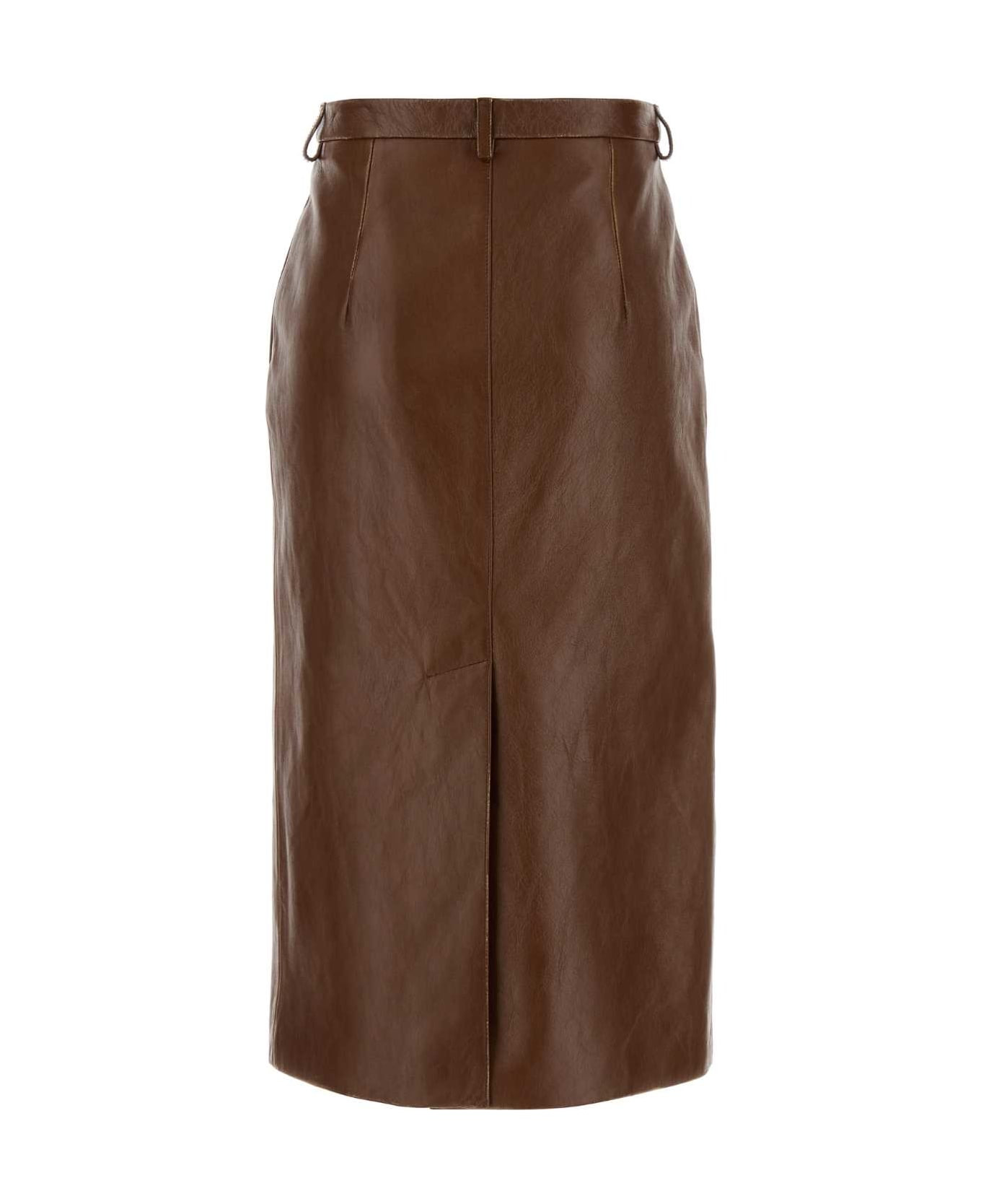 Brown Leather Skirt - 2