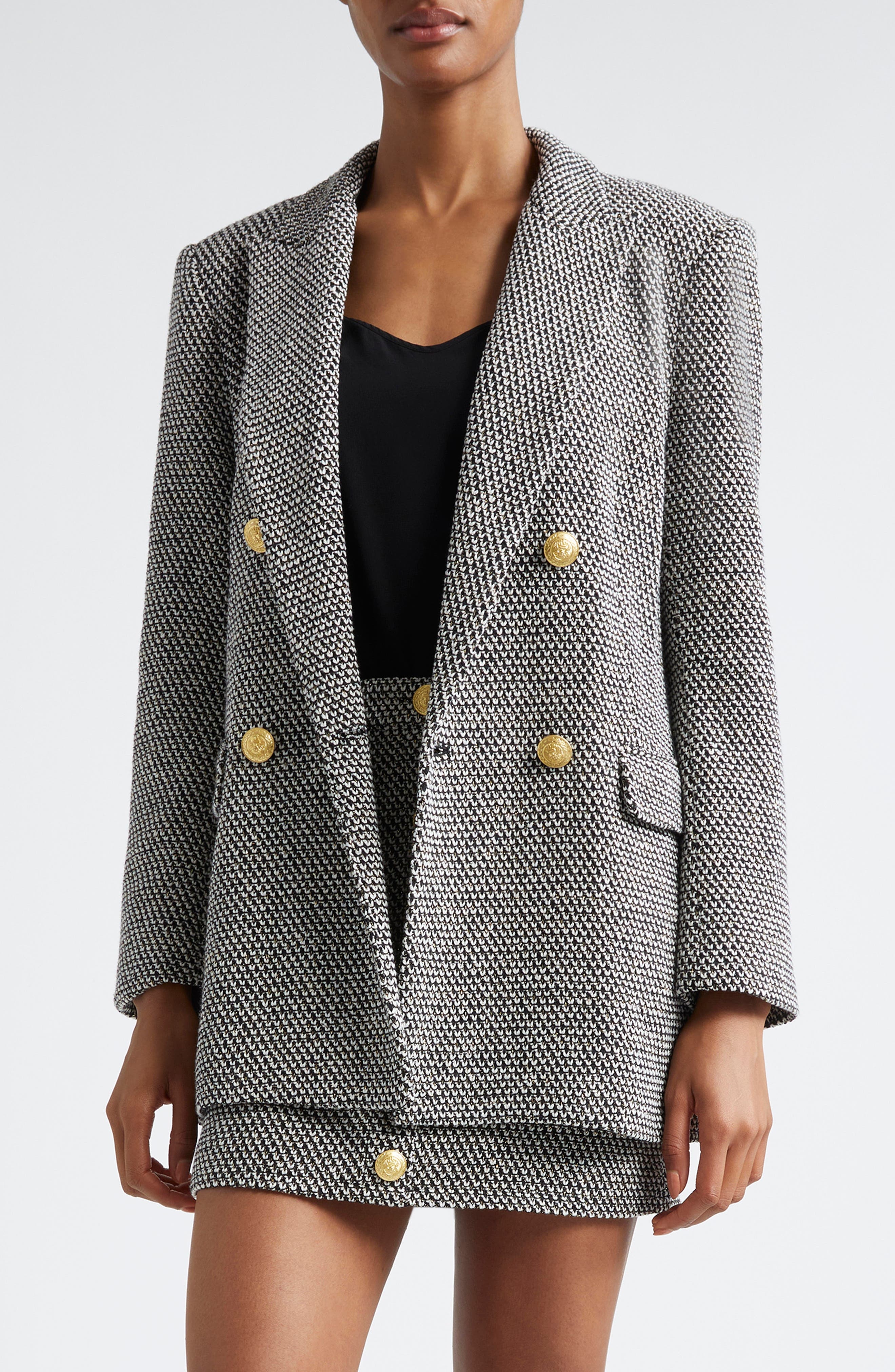 L'AGENCE Riva Double Breasted Knit Blazer in Blackivor at Nordstrom - 1