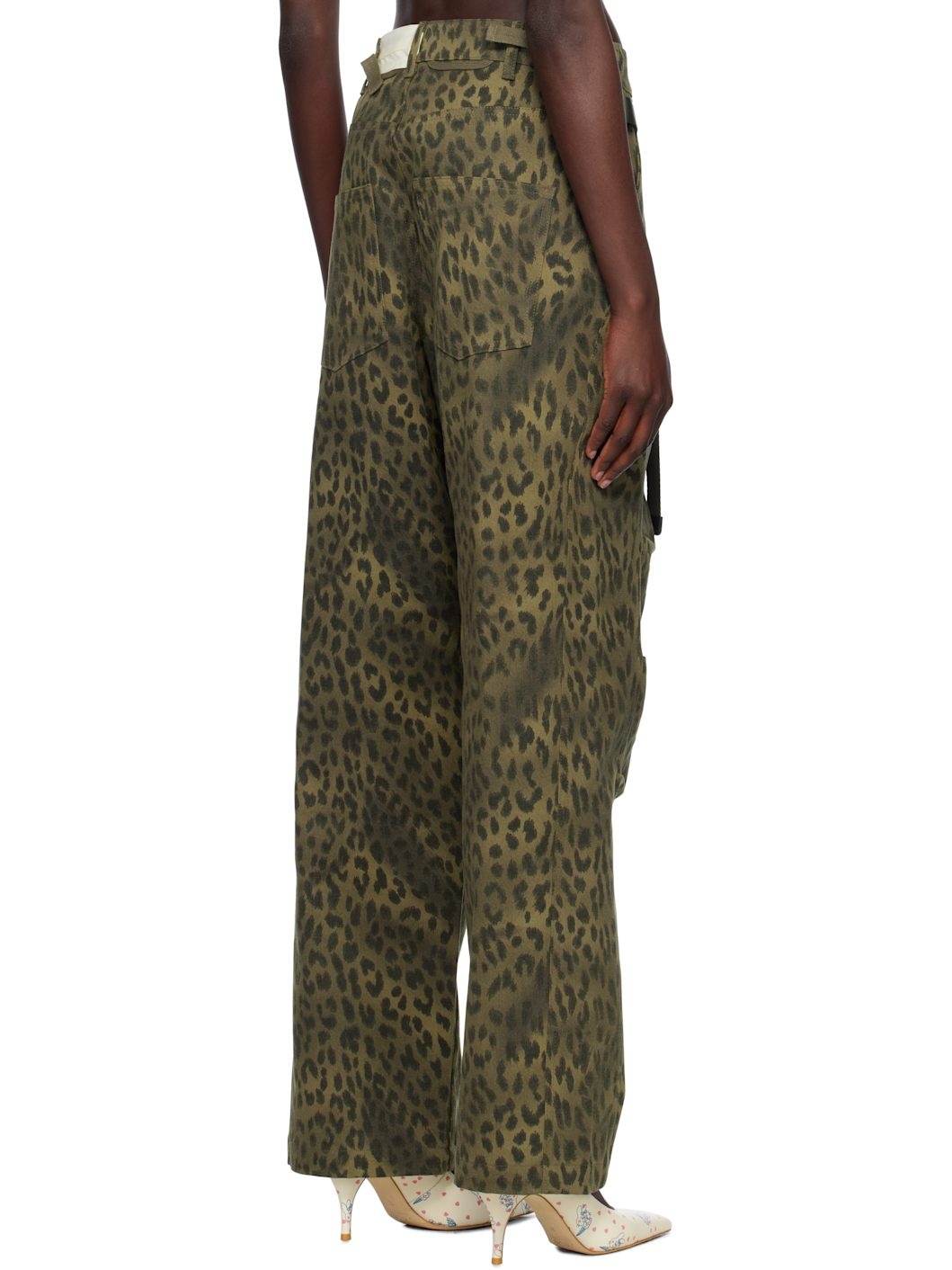 Khaki Leopard Cross-Over Wide Jeans - 3