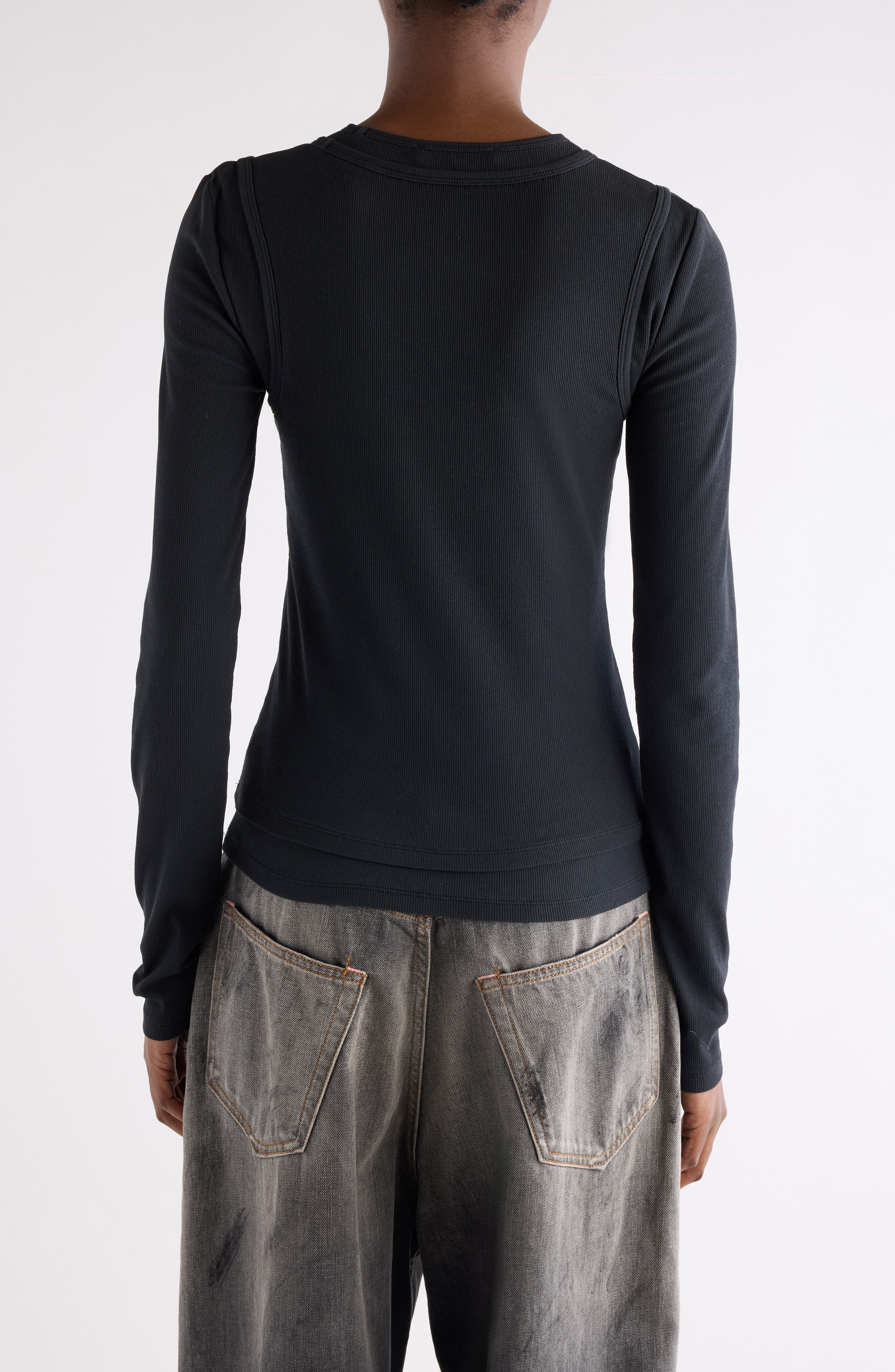 Acne Studios Elga Fairy Tale Layered Rib Top in Black at Nordstrom - 2