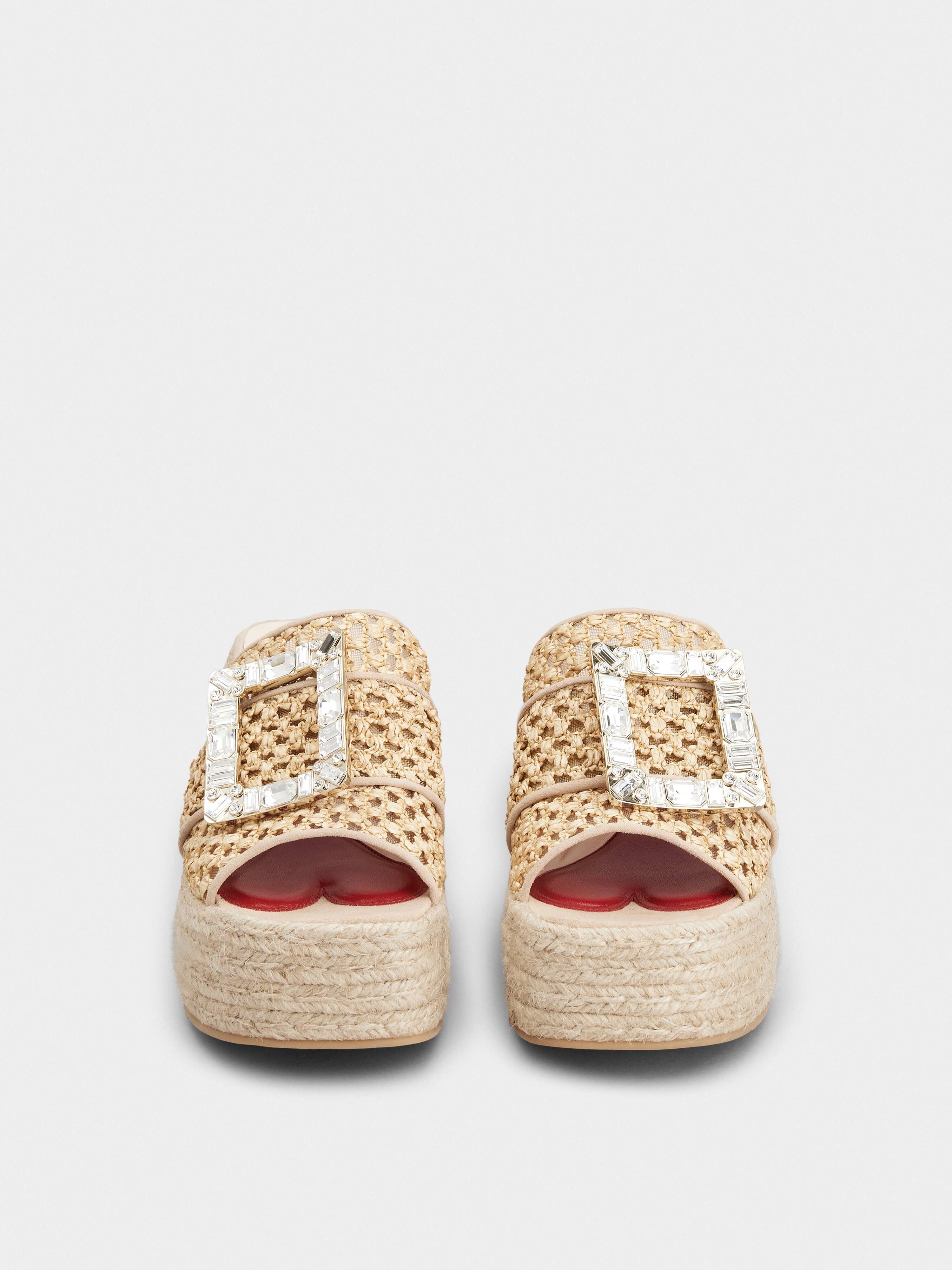 Rhinestone Buckle Espadrille Platform Mules in Raffia - 6