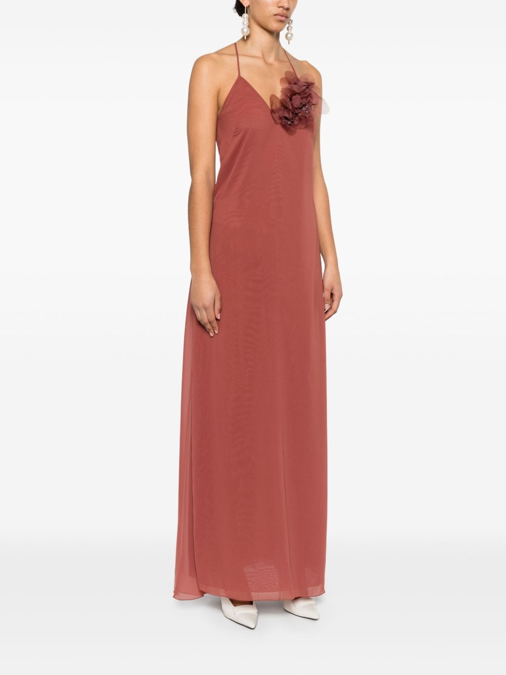 floral-appliqué georgette maxi dress - 3