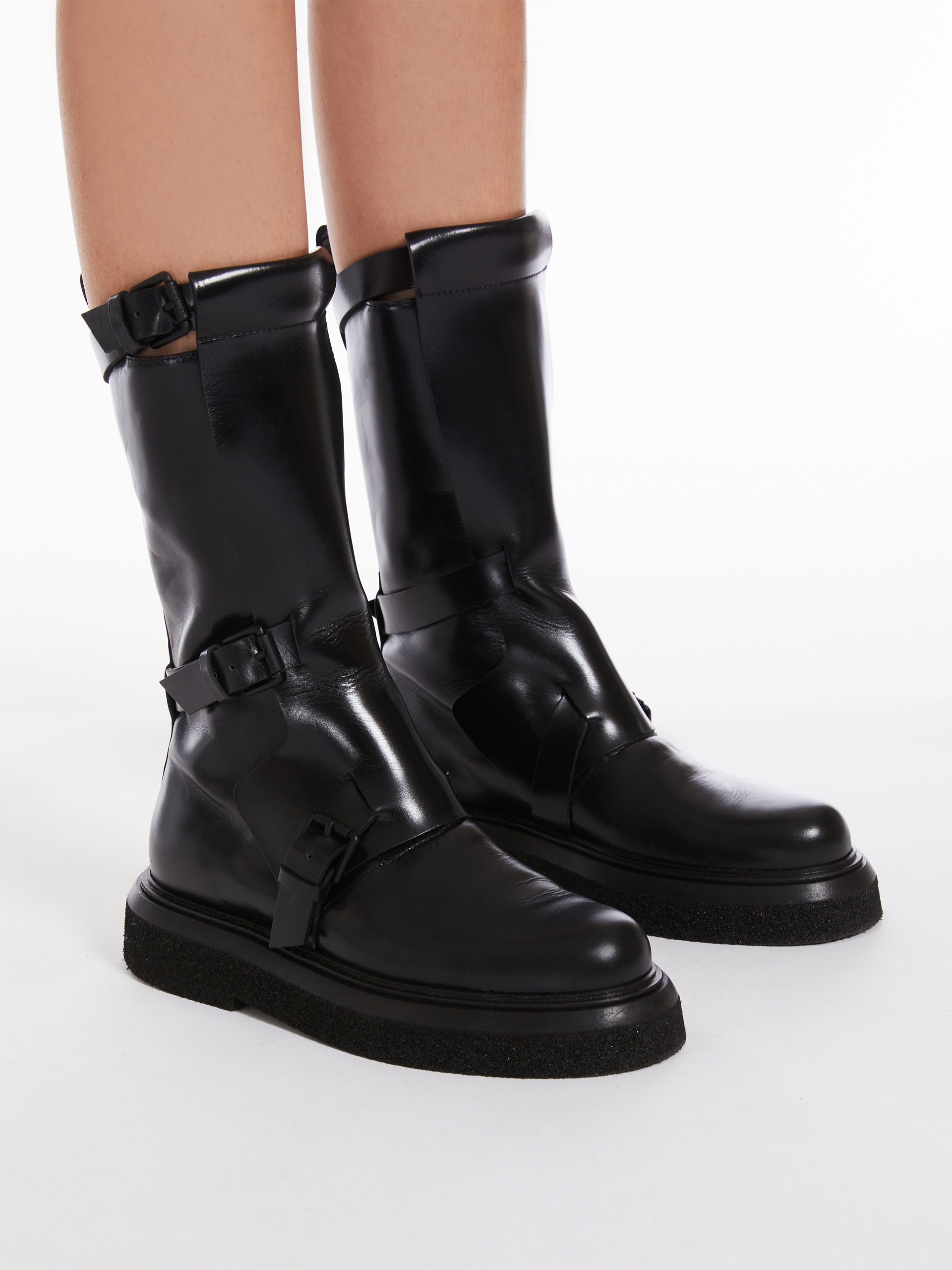 BUCKLESBOOT Leather biker boots with straps - 6