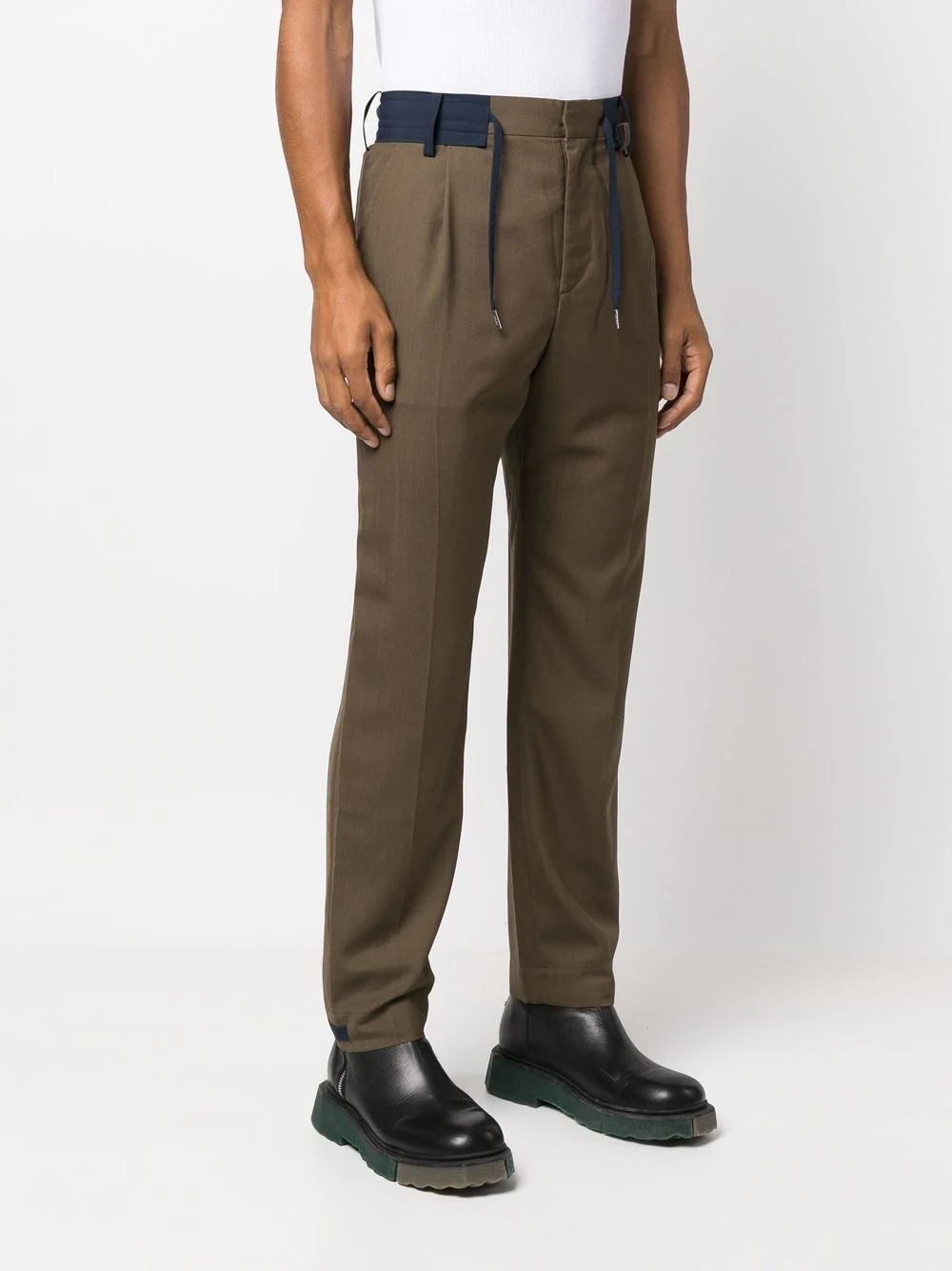 contrast-trim drawstring suit trousers - 3