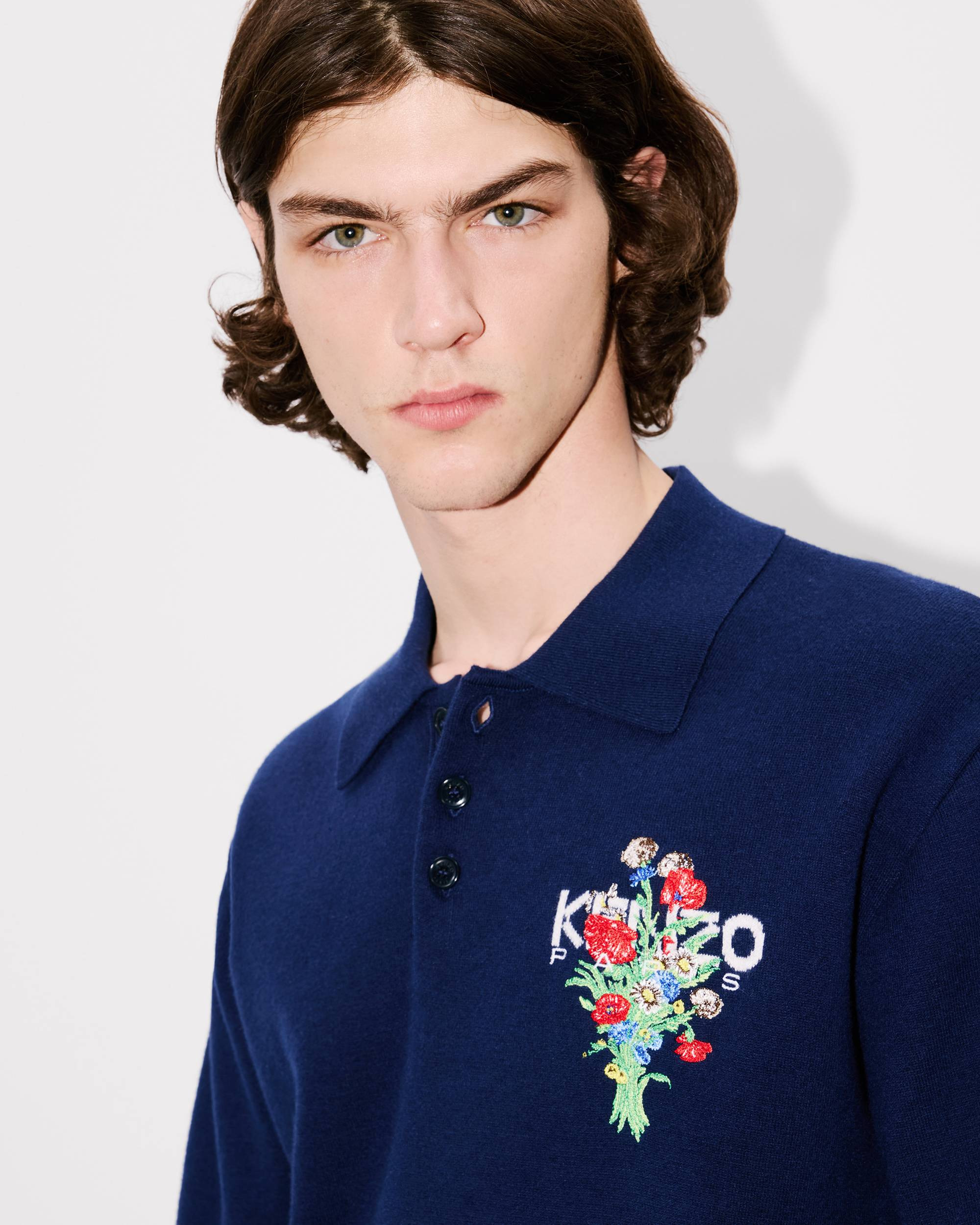 'KENZO Archive Bouquet' embroidered knitted polo in cotton wool - 6