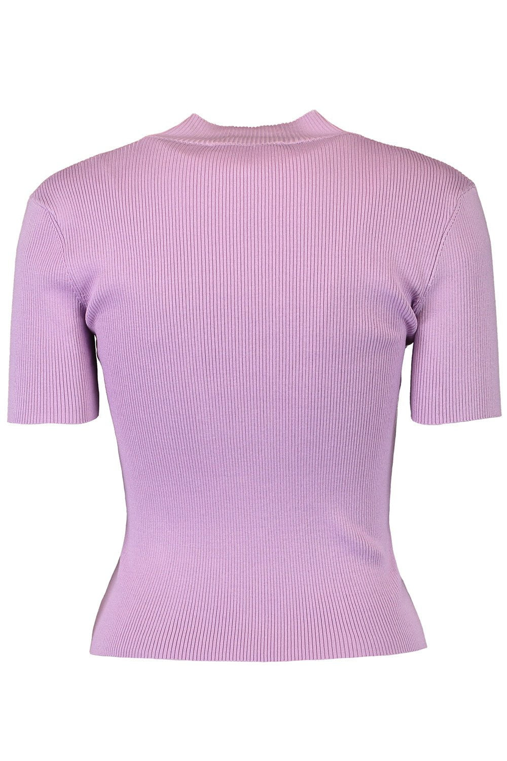 Short Sleeve Mock Neck Ribbed Pullover - 4