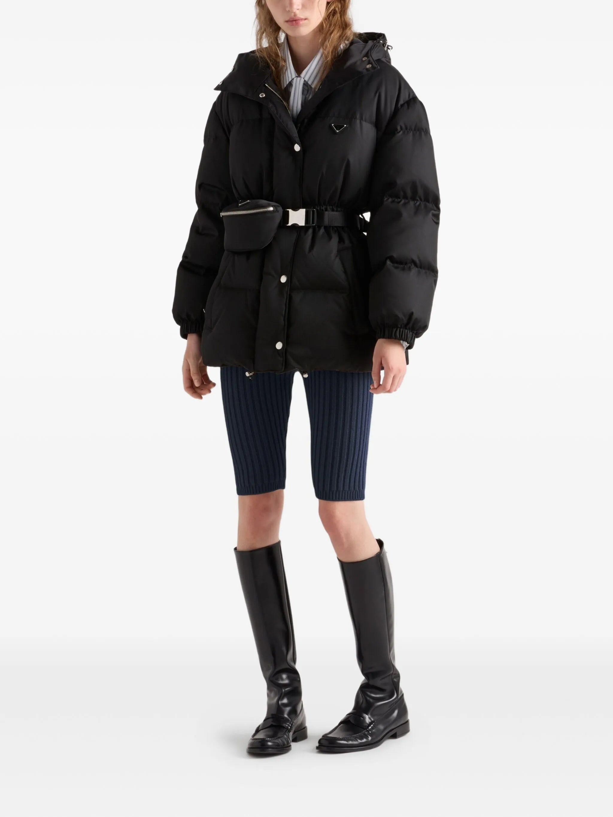 hooded belted down jacket - 2