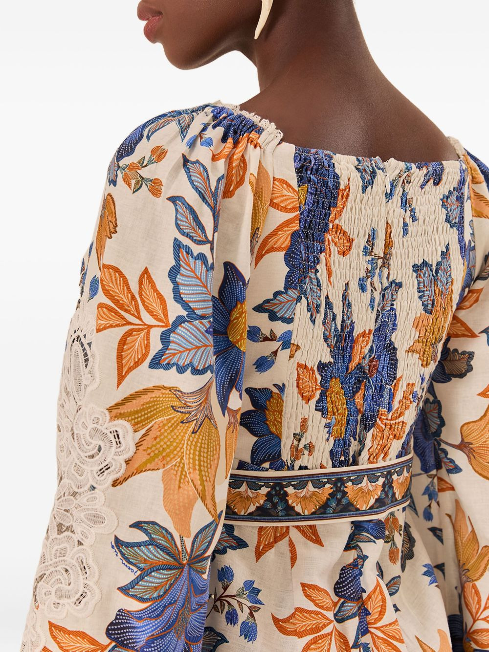 lace-trimmed floral playsuit - 4