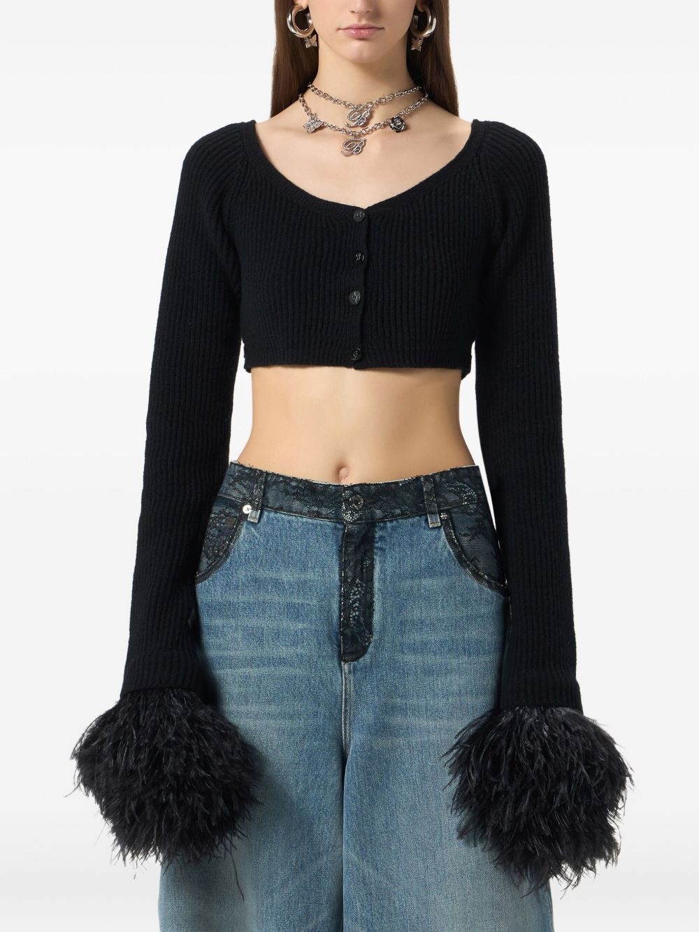 ribbed cropped cardigan - 3