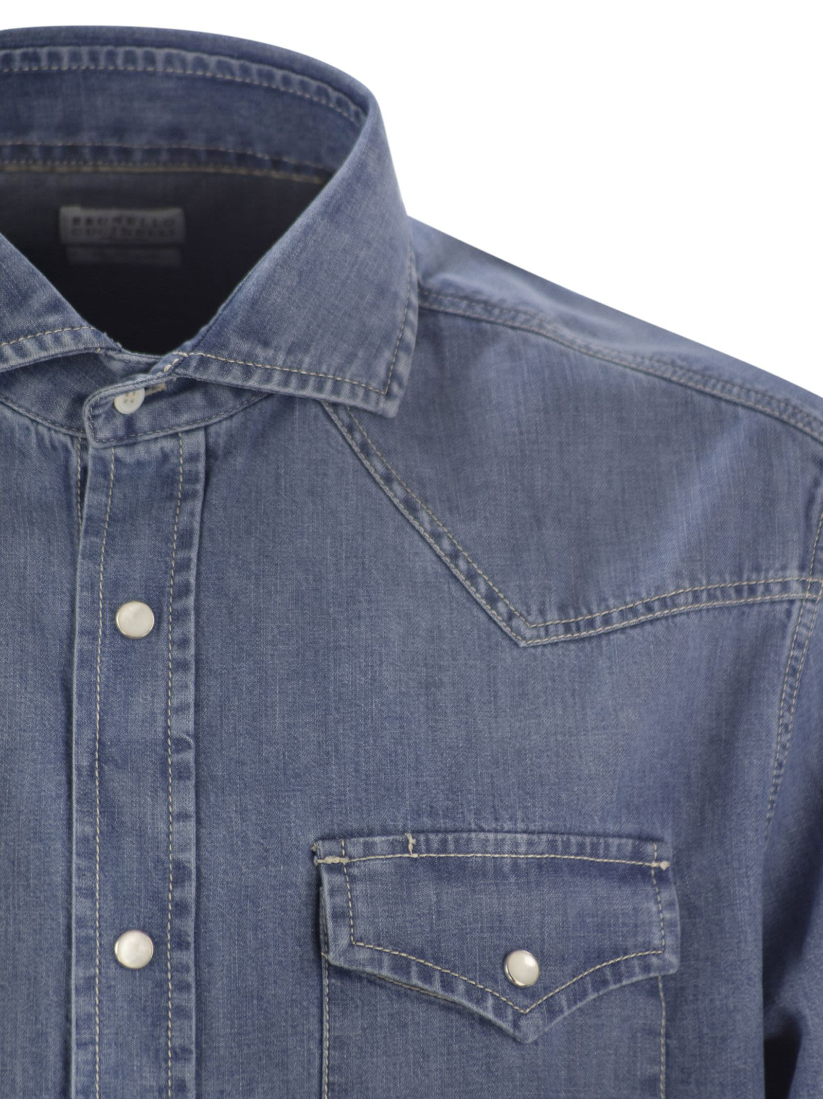 Brunello Cucinelli Men Easy Fit Shirt In Light Cotton Denim - 4