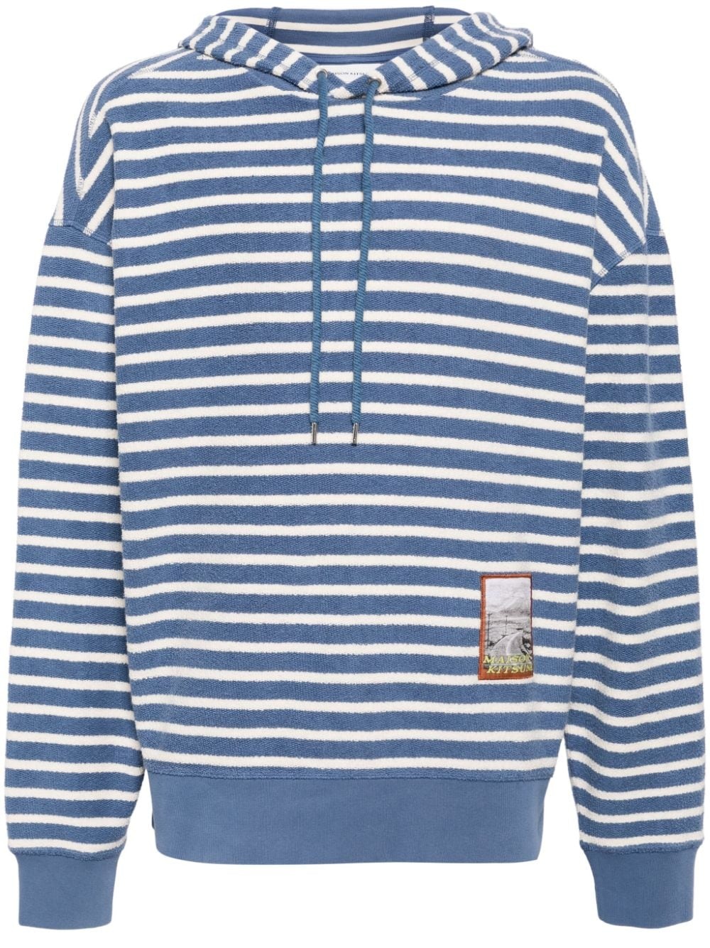 appliqué-logo striped cotton hoodie - 1