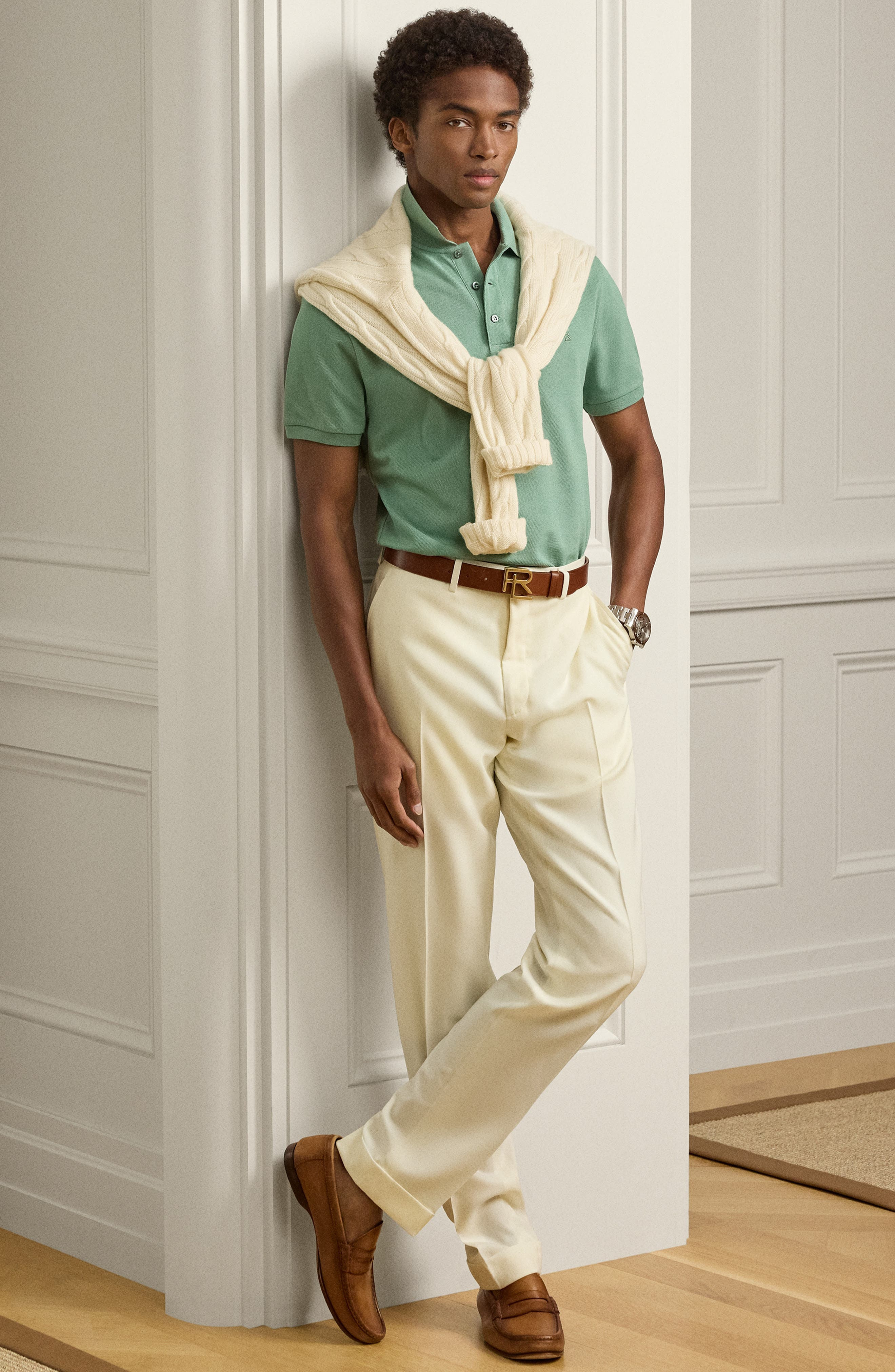 Ralph Lauren Purple Label Embroidered Logo Cotton Piqué Polo in Feldspar Green at Nordstrom - 5