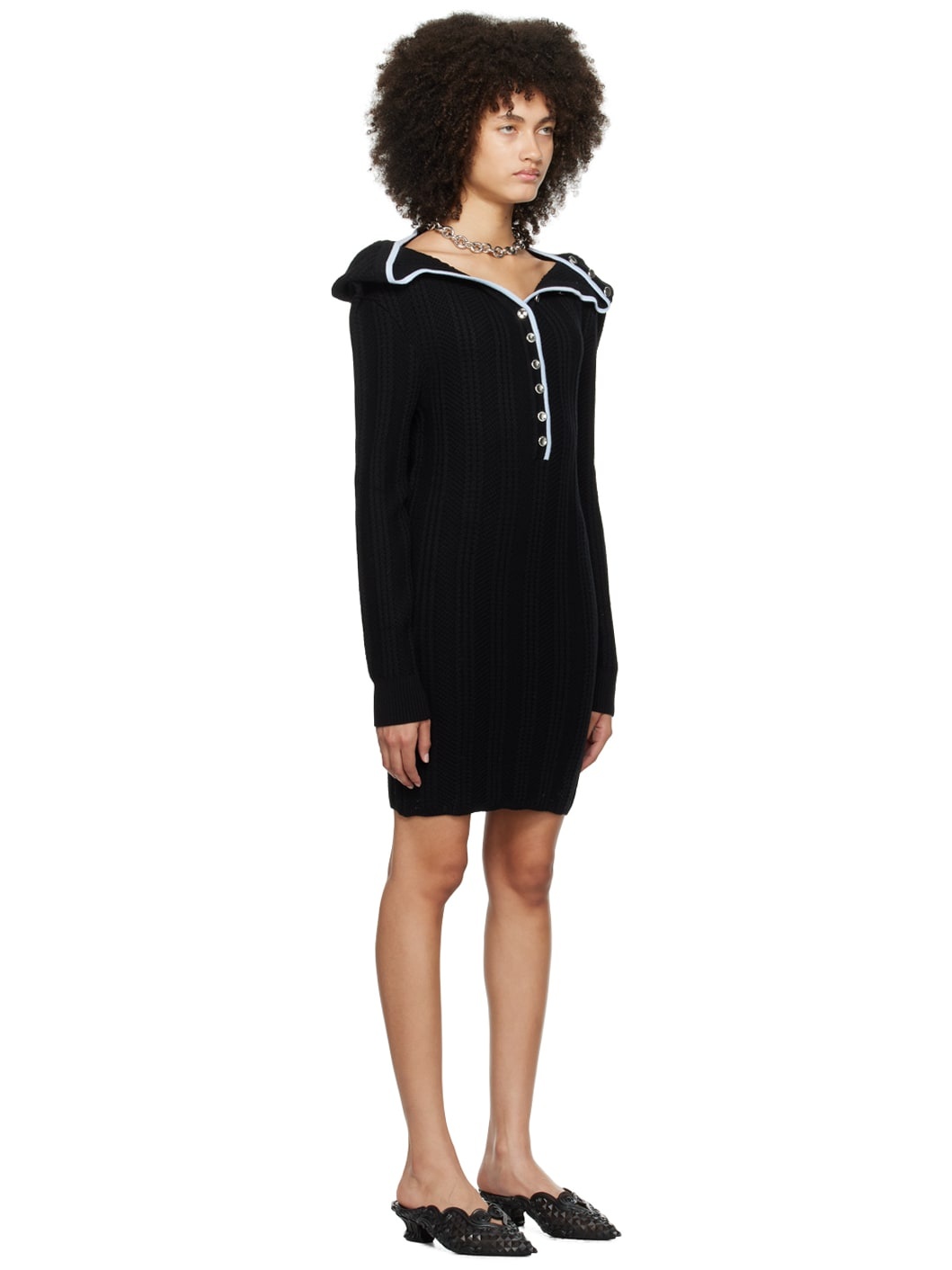 Black Ruffle Necklace Minidress - 2