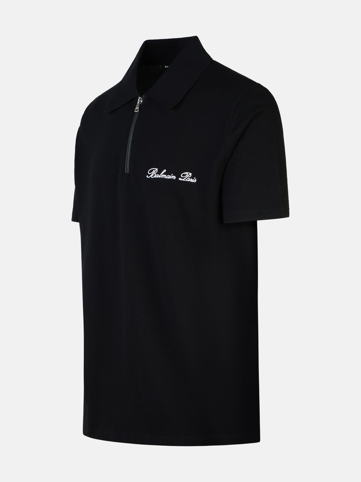 'SIGNATURE' BLACK COTTON POLO SHIRT - 2