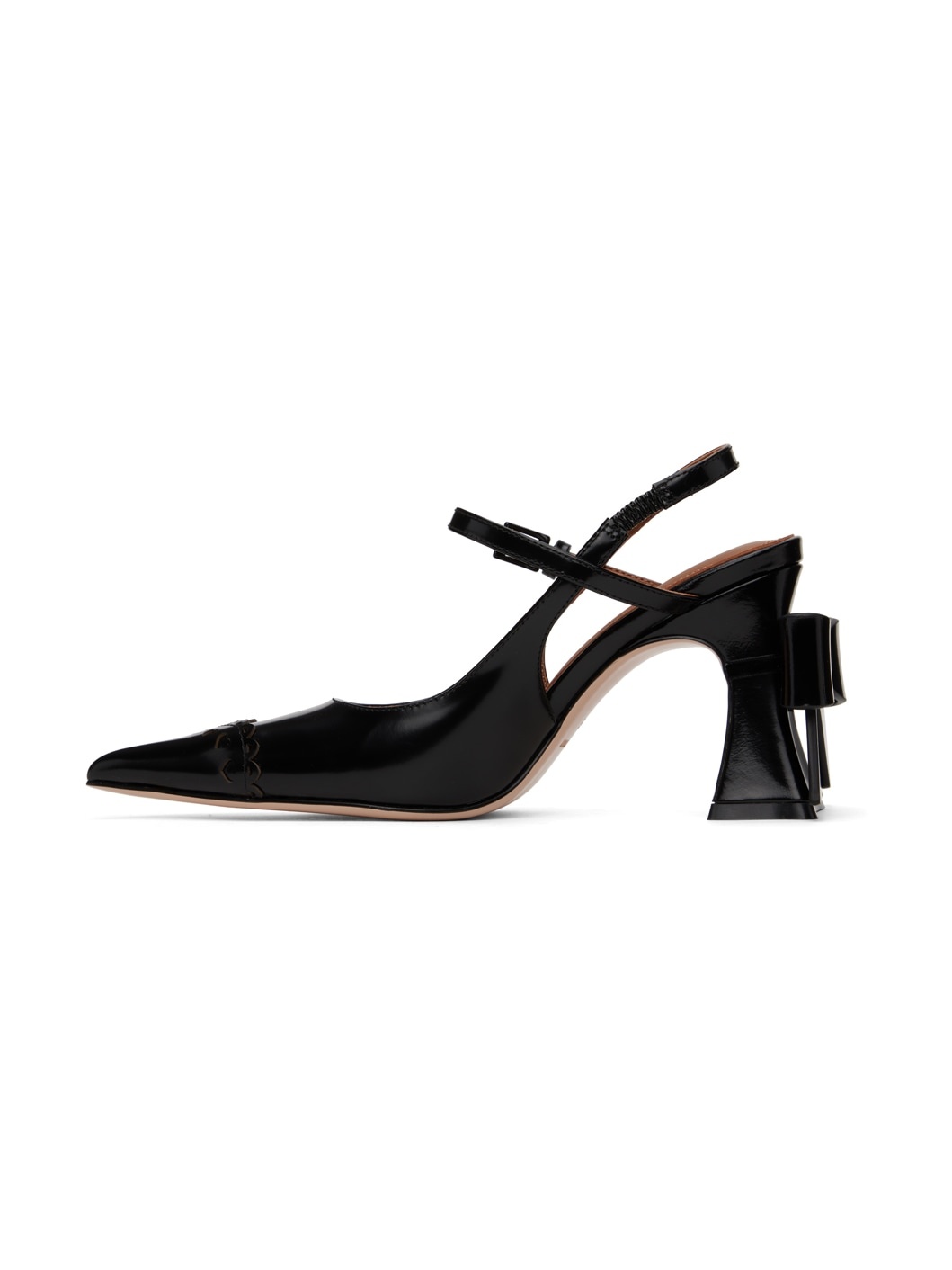 Black Bow Toe Pointed Heels - 3
