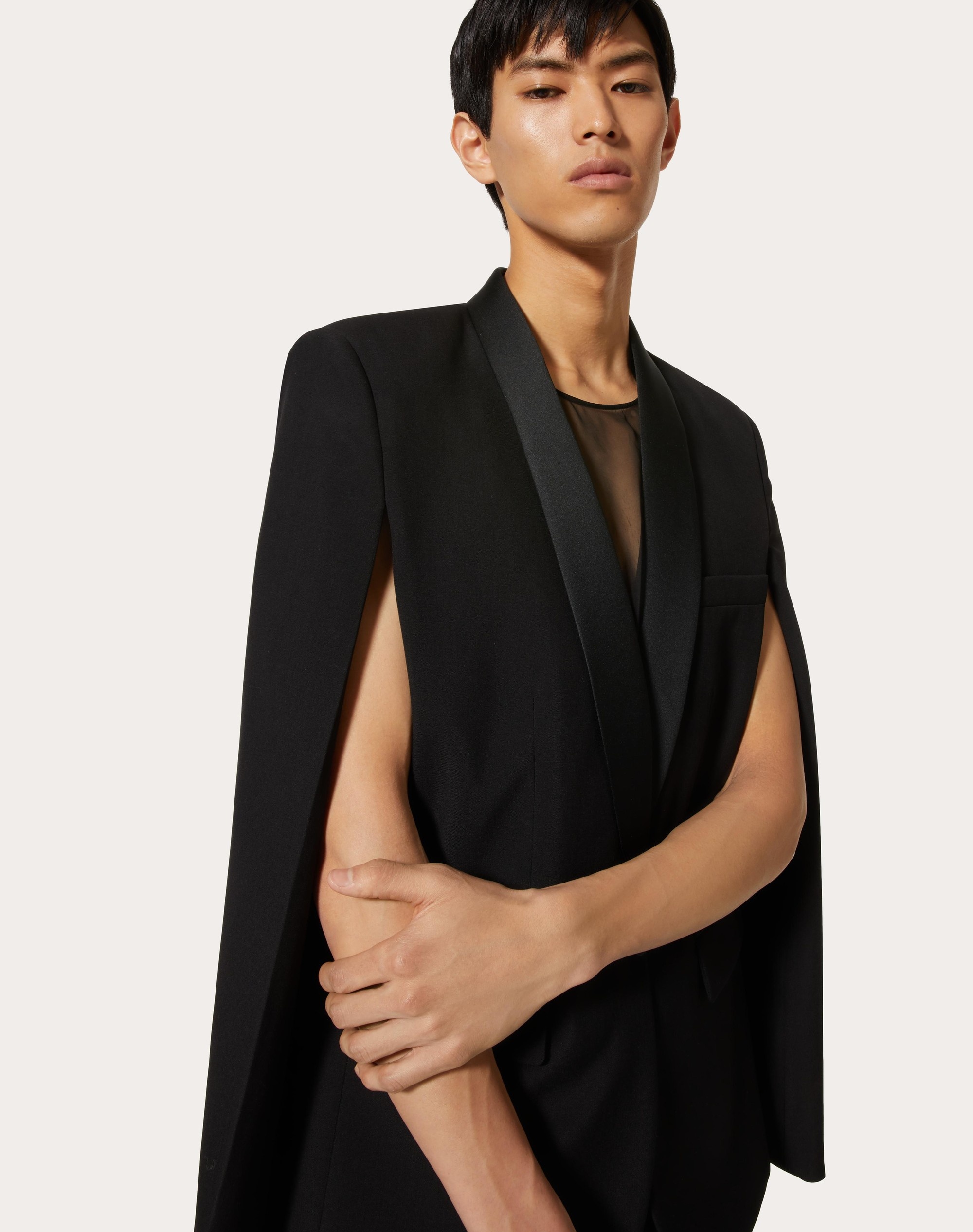 WOOL CAPE JACKET WITH INNER CHIFFON BIB - 5