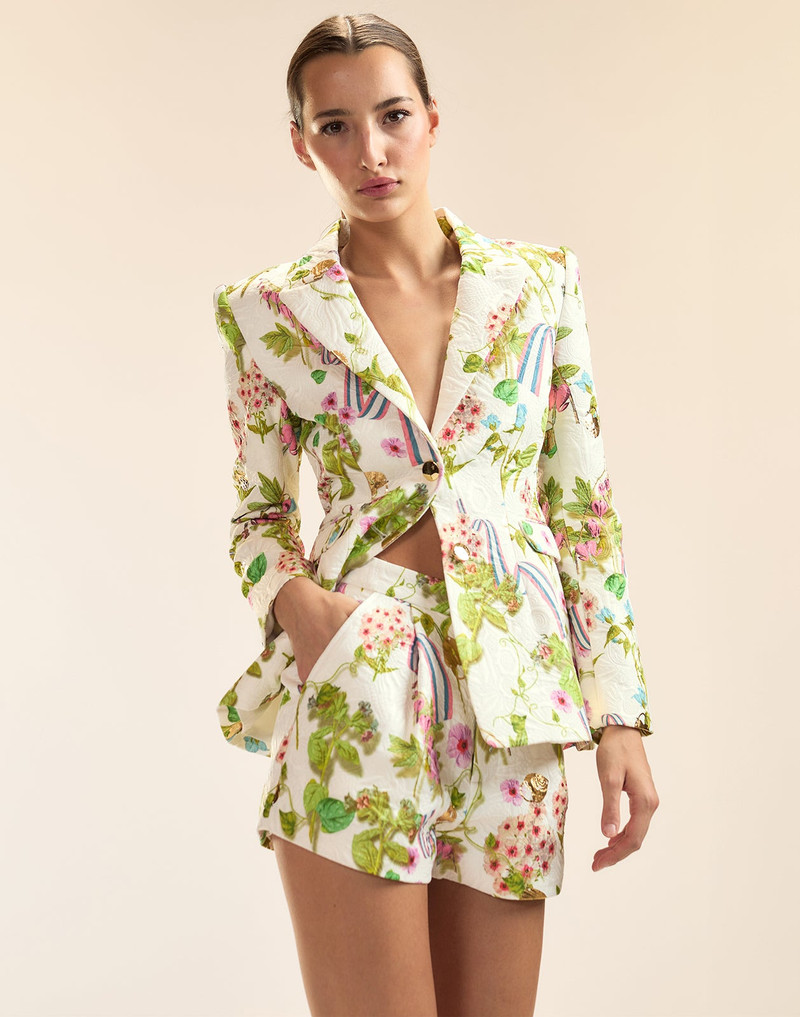 Printed Brocade Pleated Shorts 1