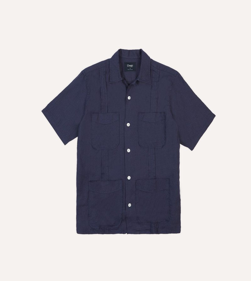 Navy Linen Short Sleeve Cuban Shirt 1