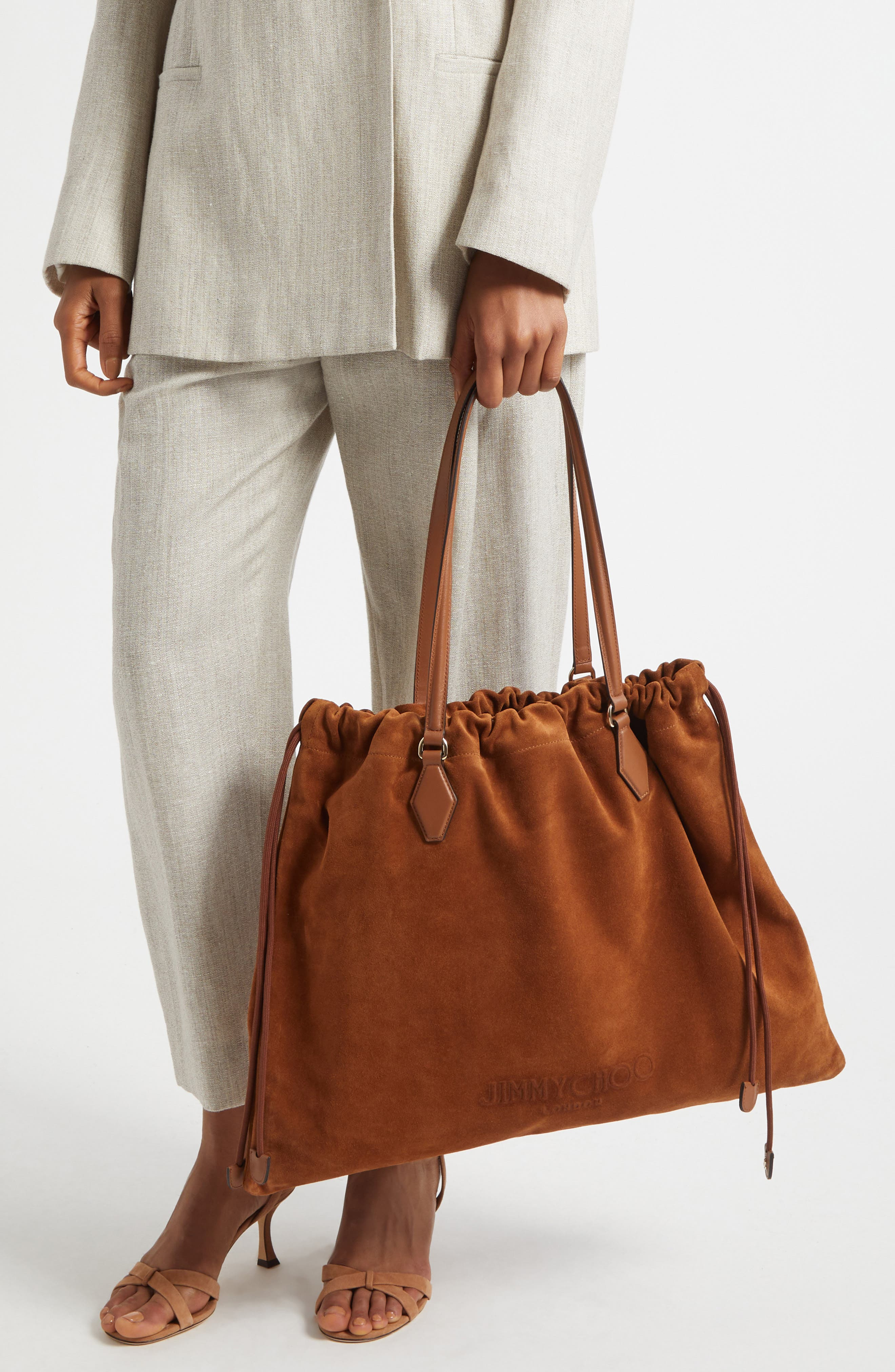 Jimmy Choo Large Drawstring Leather Tote in Tan/Light Gold at Nordstrom - 2
