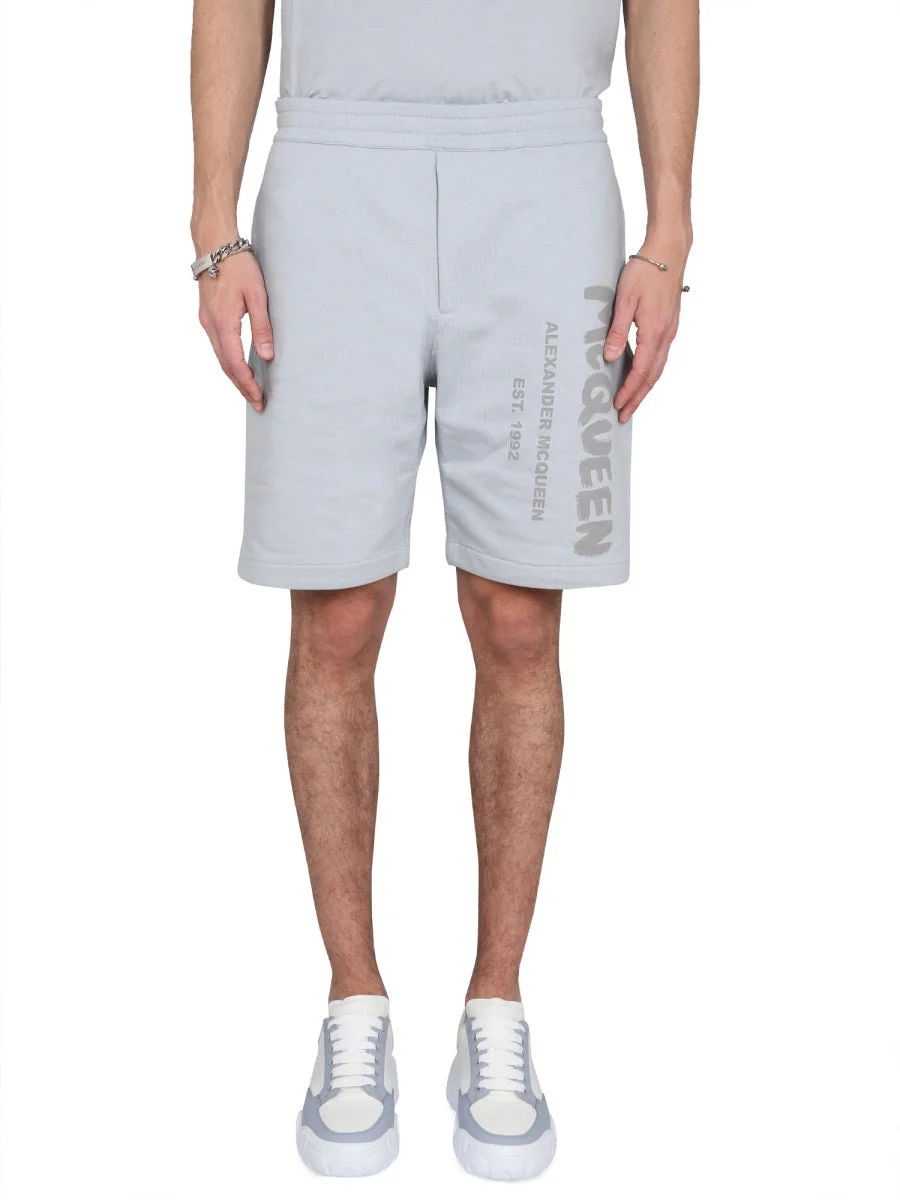 Alexander Mcqueen Men Bermuda Shorts With Graffiti Logo Print - 1